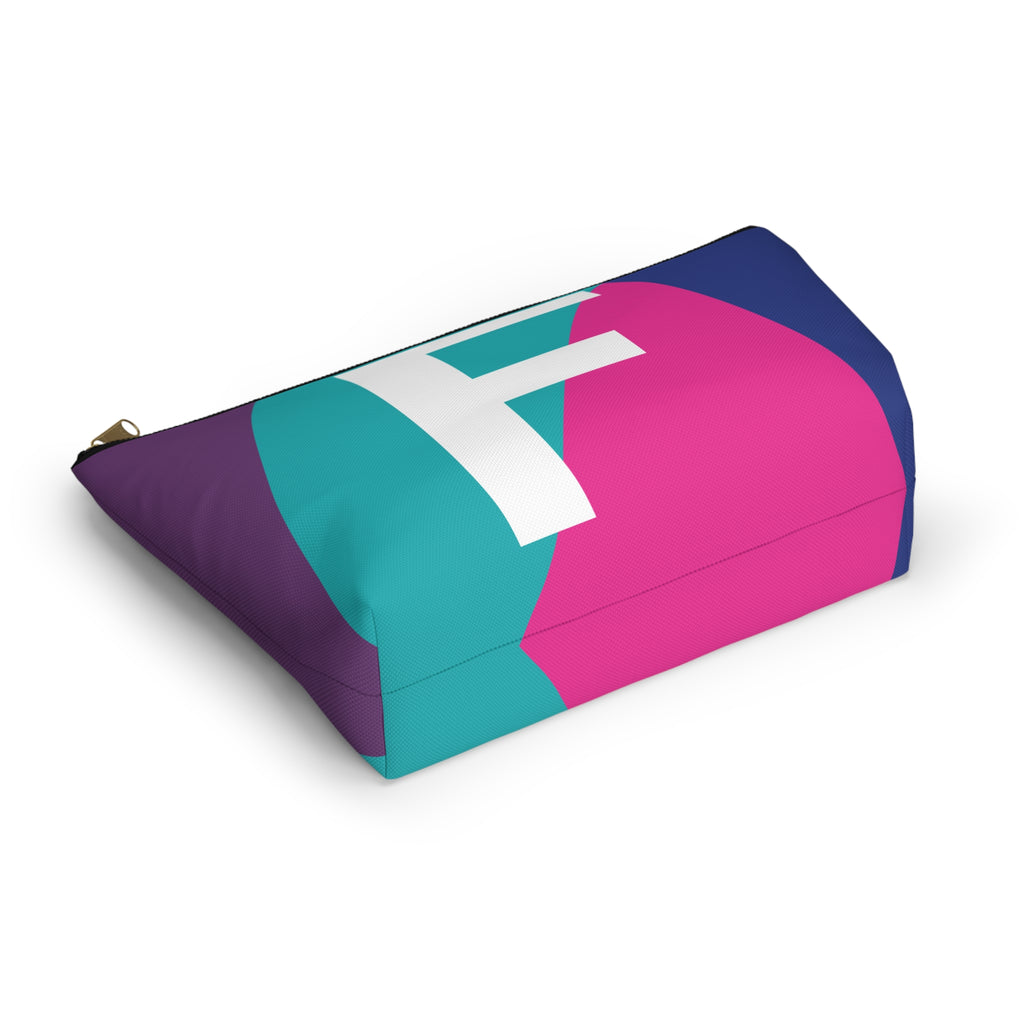 Initials Colorblock Accessory Pouch — Monogram F T-Bottom Cosmetic Bag