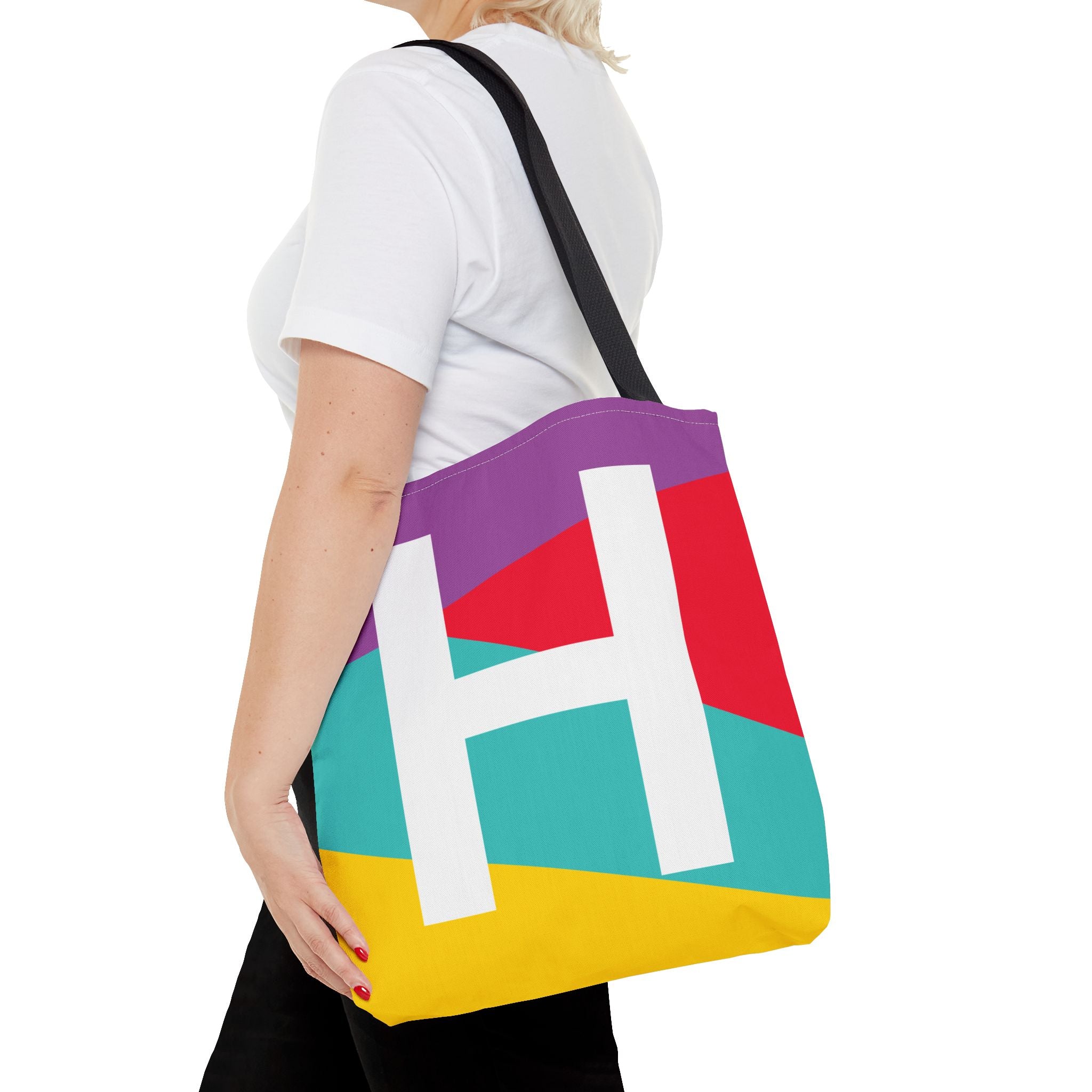 Monogram 'H' Colorblock Tote Bag — Personalized Initial H Shoulder Tote