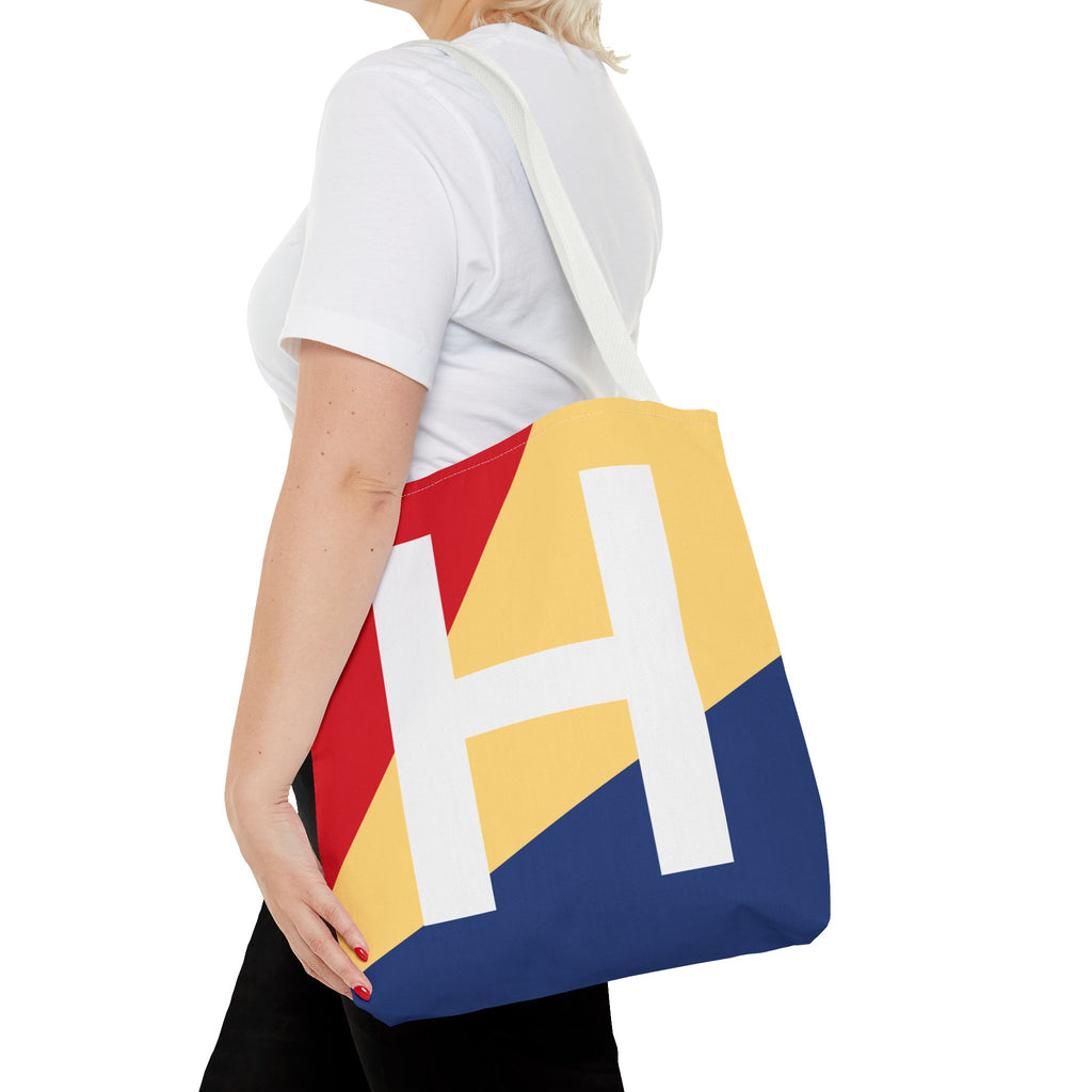 Monogram 'H' Colorblock Tote Bag — Personalized Initial H Shoulder Tote