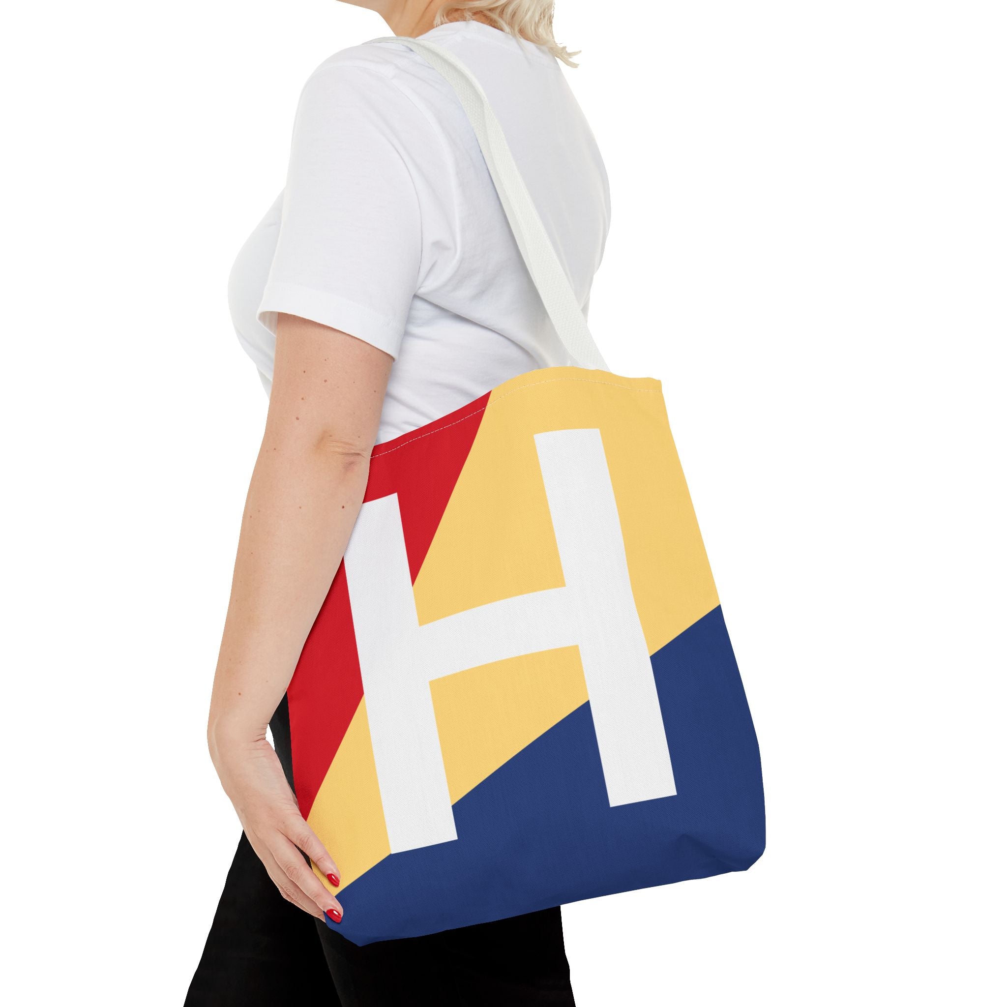 Monogram 'H' Colorblock Tote Bag — Personalized Initial H Shoulder Tote