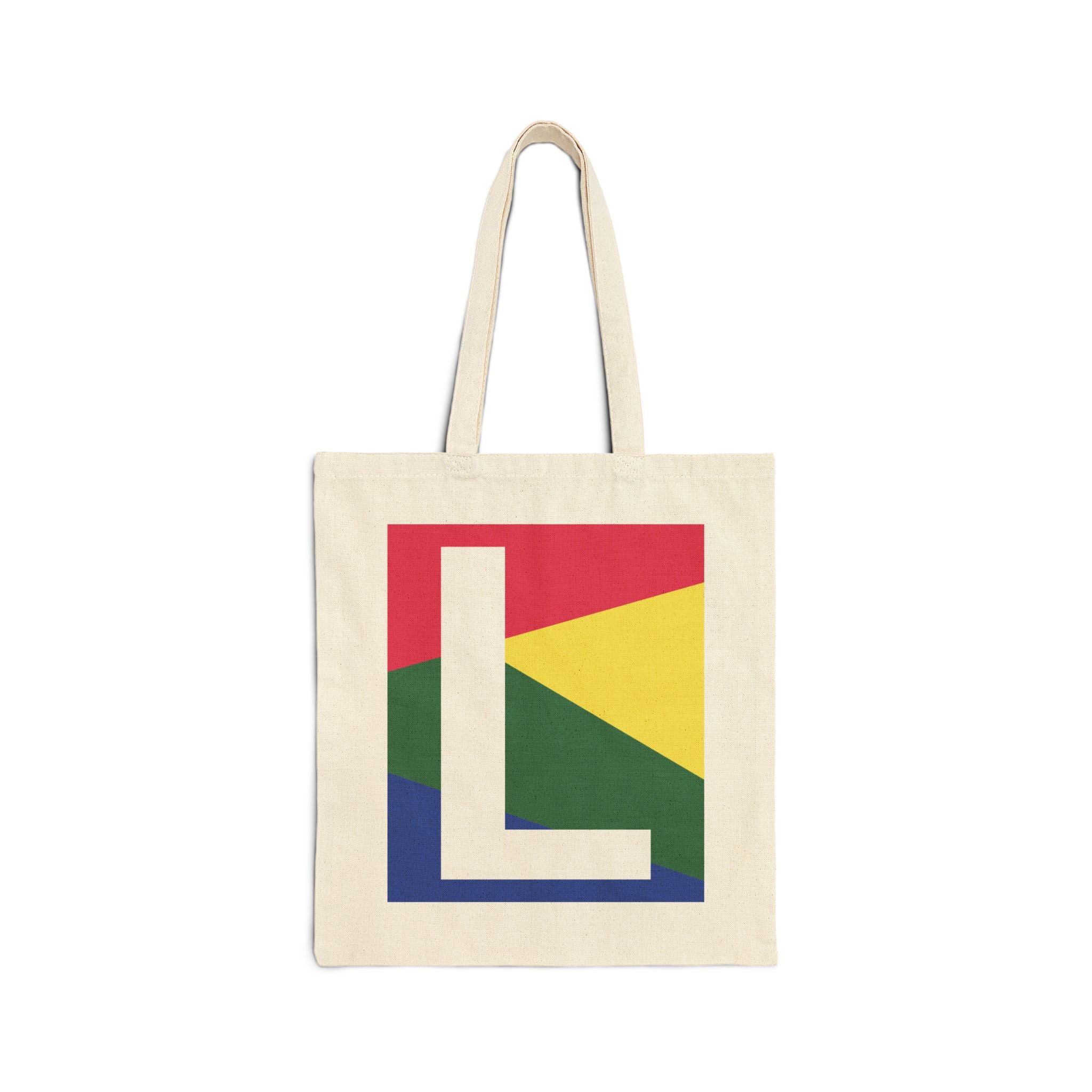 Initial L Colorblock Canvas Tote Bag — Monogram Letter L Reusable Grocery Tote