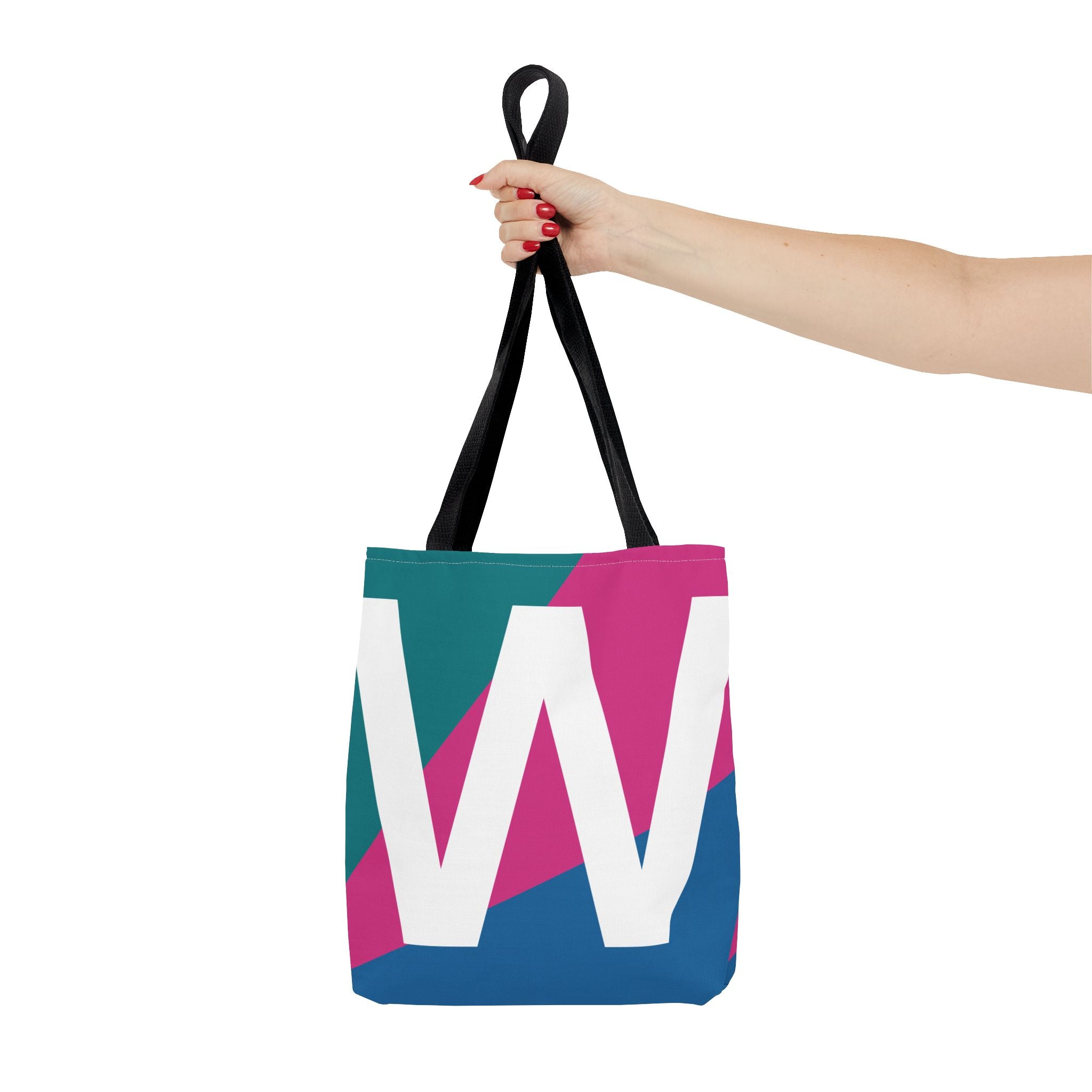 Monogram 'W' Colorblock Tote Bag — Personalized Initial W Shoulder Tote