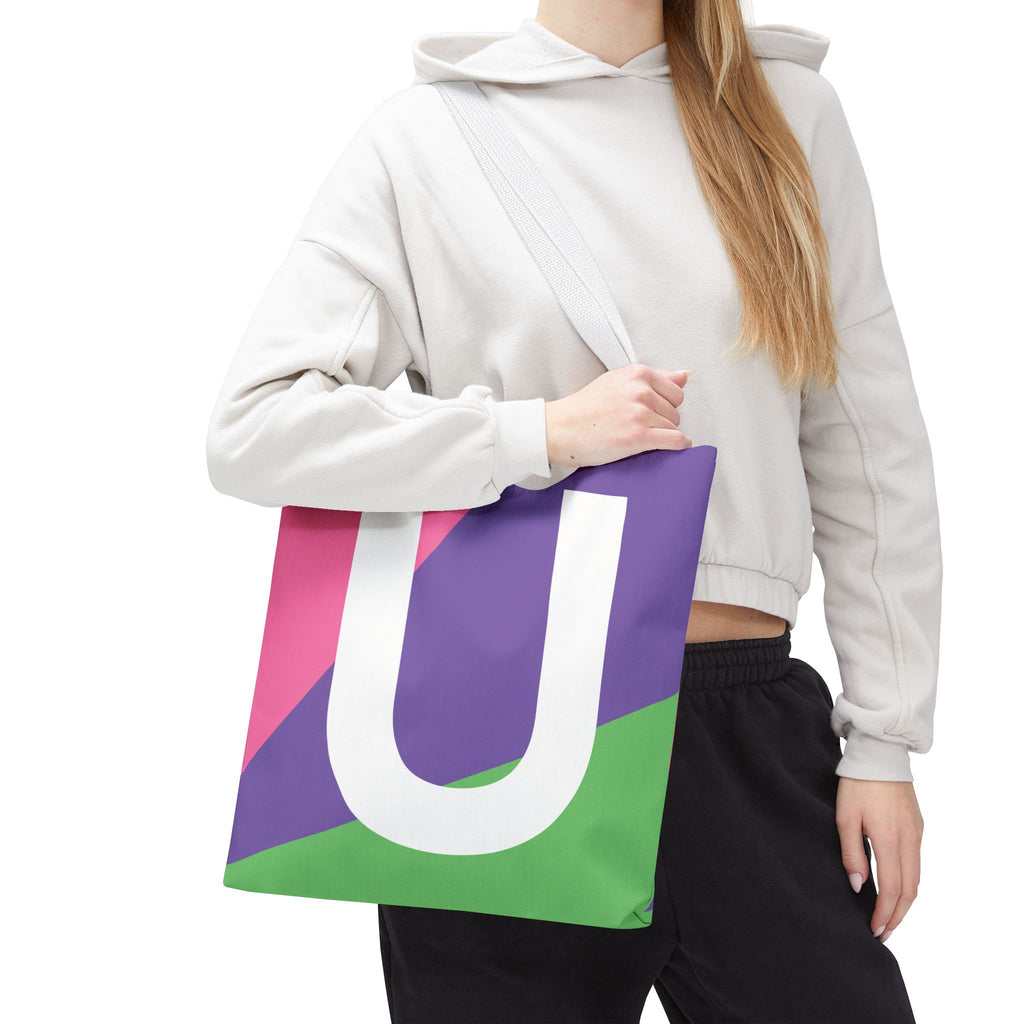 Monogram 'U' Colorblock Tote Bag — Personalized Initial U Shoulder Tote