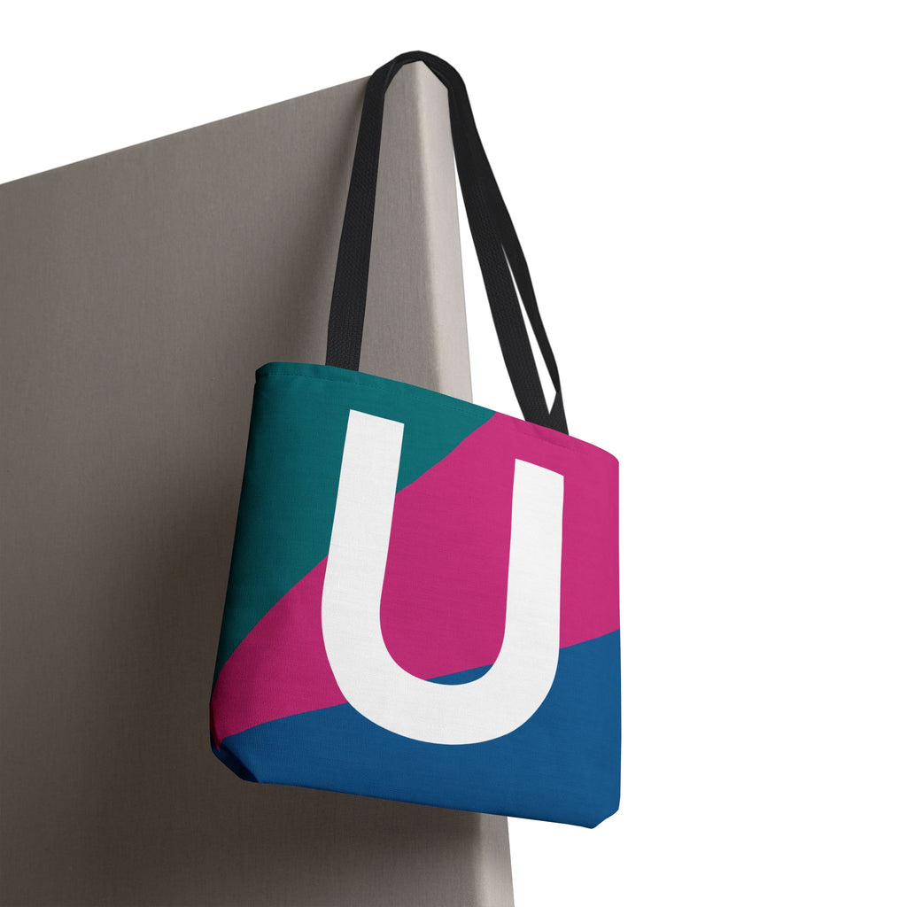 Monogram 'U' Colorblock Tote Bag — Personalized Initial U Shoulder Tote