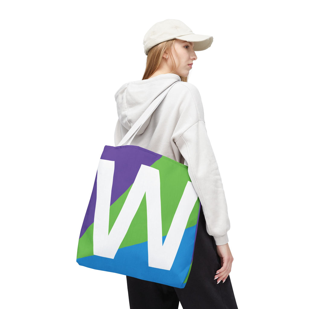 Monogram 'W' Colorblock Tote Bag — Personalized Initial W Shoulder Tote