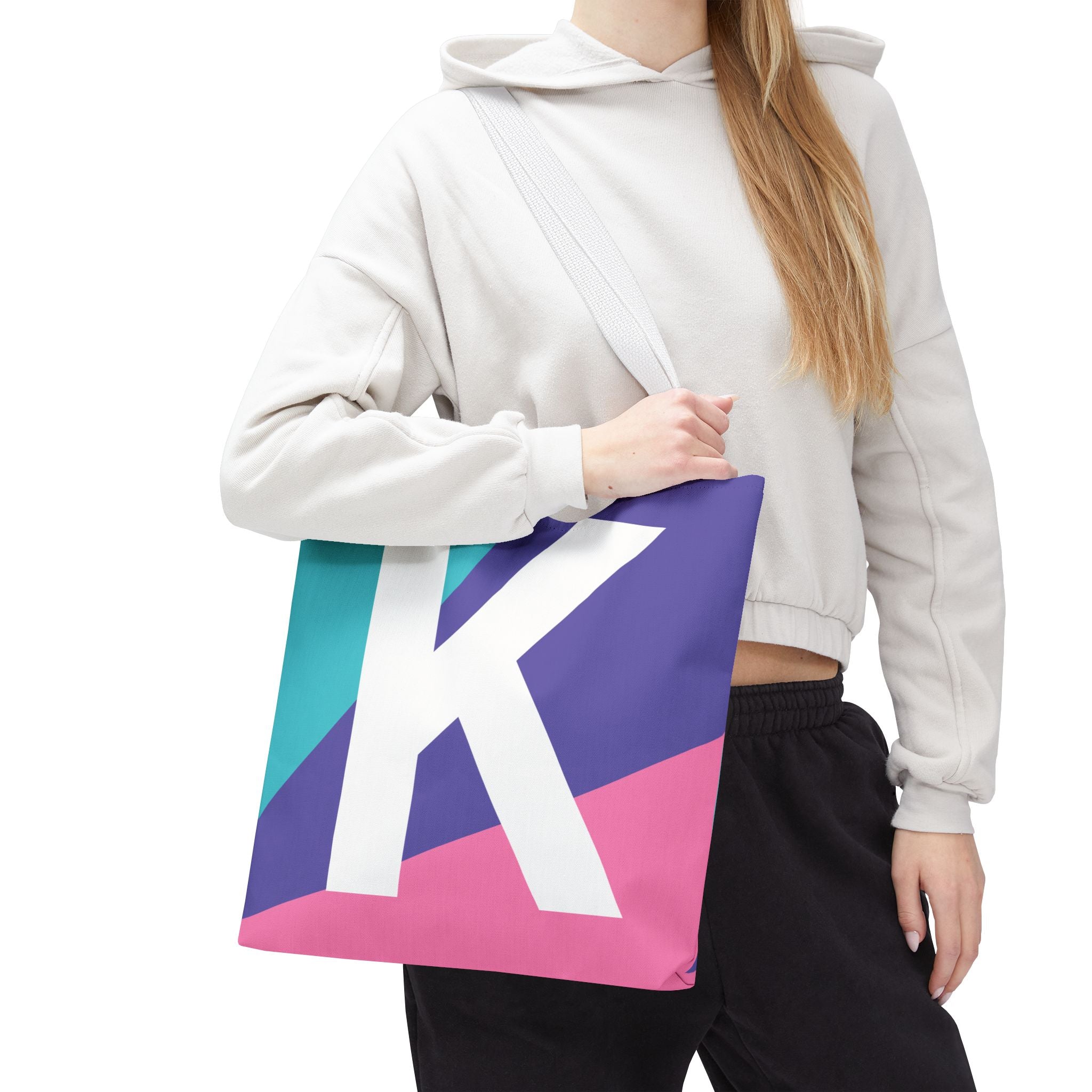 Monogram 'K' Colorblock Tote Bag — Personalized Initial K Shoulder Tote