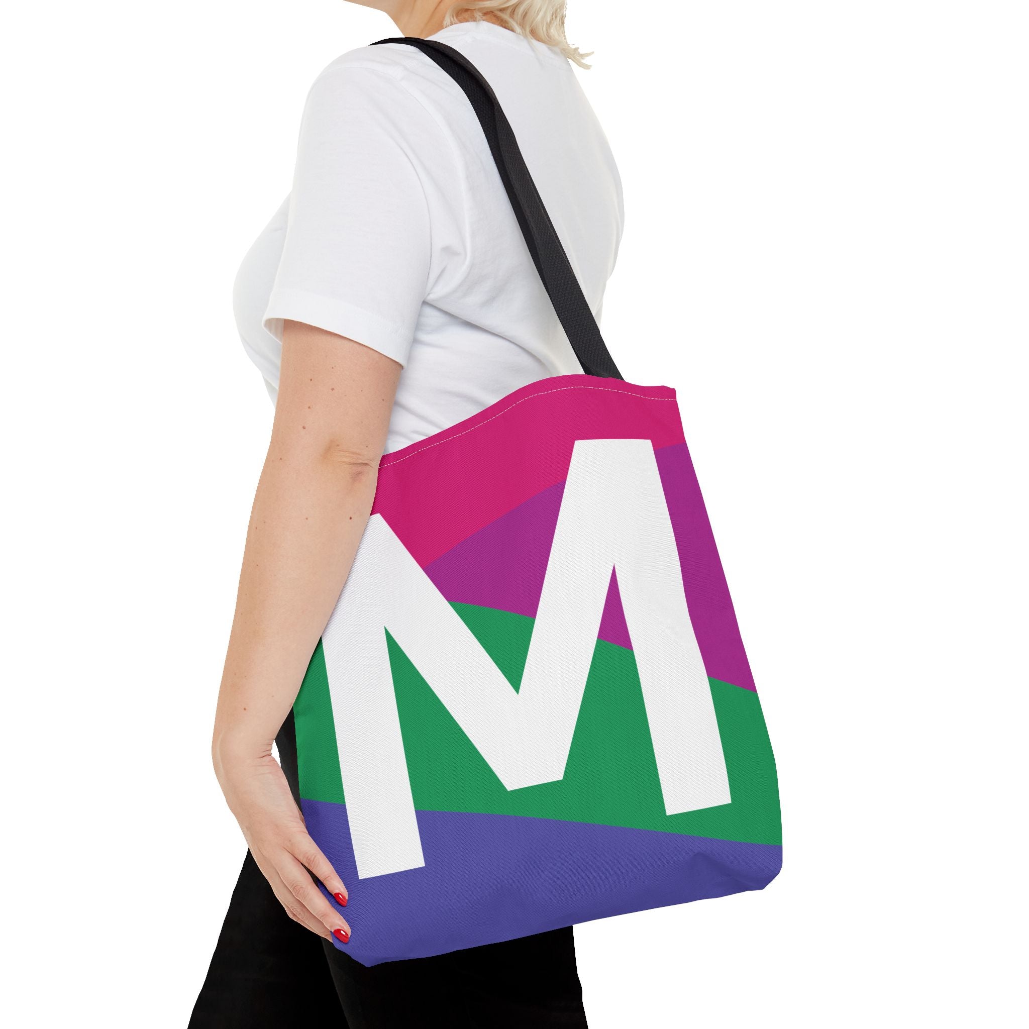 Monogram 'M' Colorblock Tote Bag — Personalized Initial M Shoulder Tote