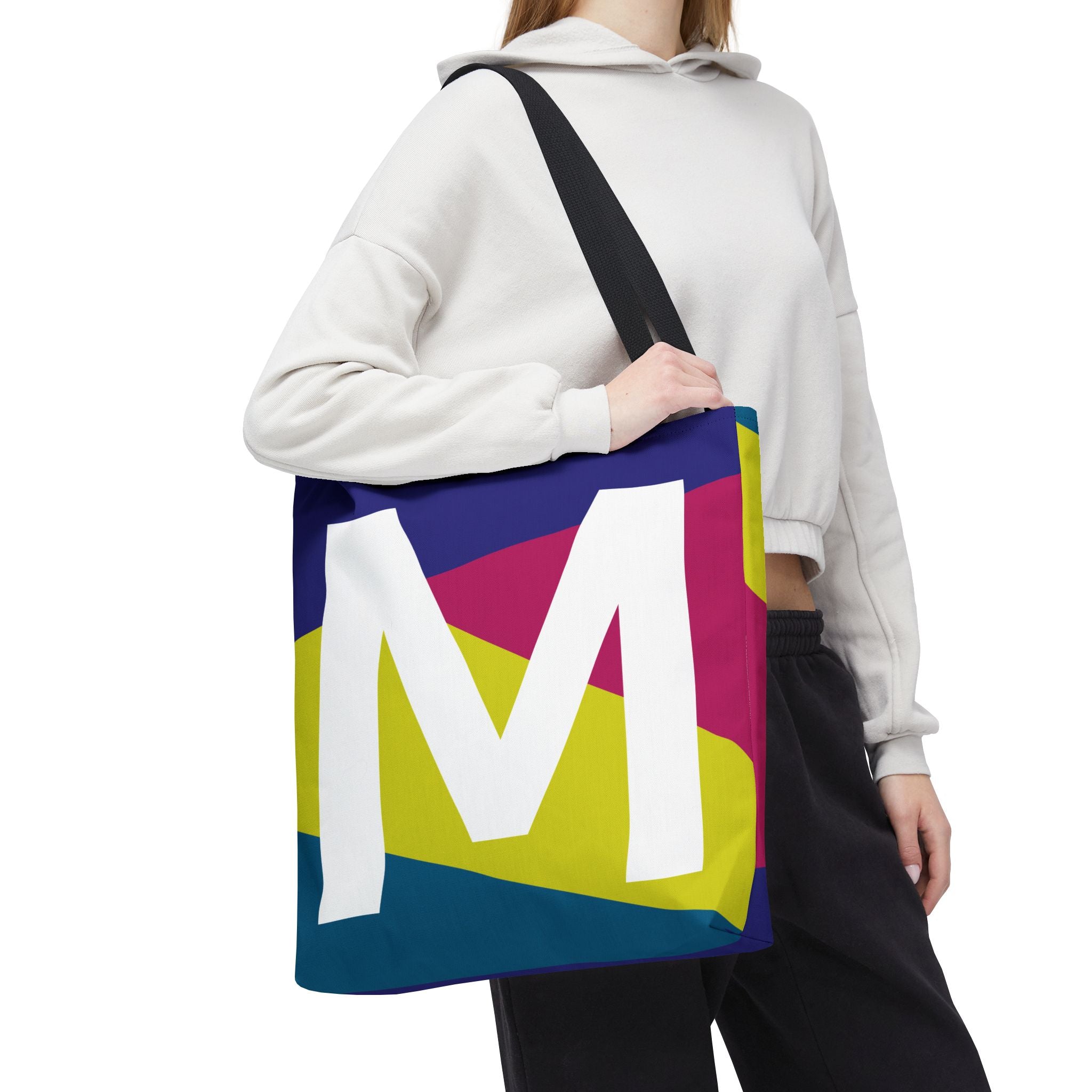 Monogram 'M' Colorblock Tote Bag — Personalized Initial M Shoulder Tote