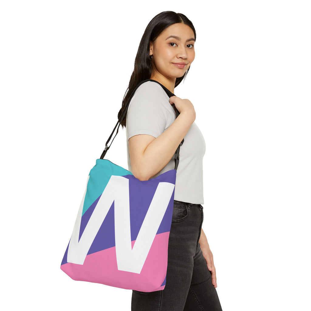 Letter 'W' Colorblock Adjustable Tote Bag — Monogram Alphabet Shoulder Bag