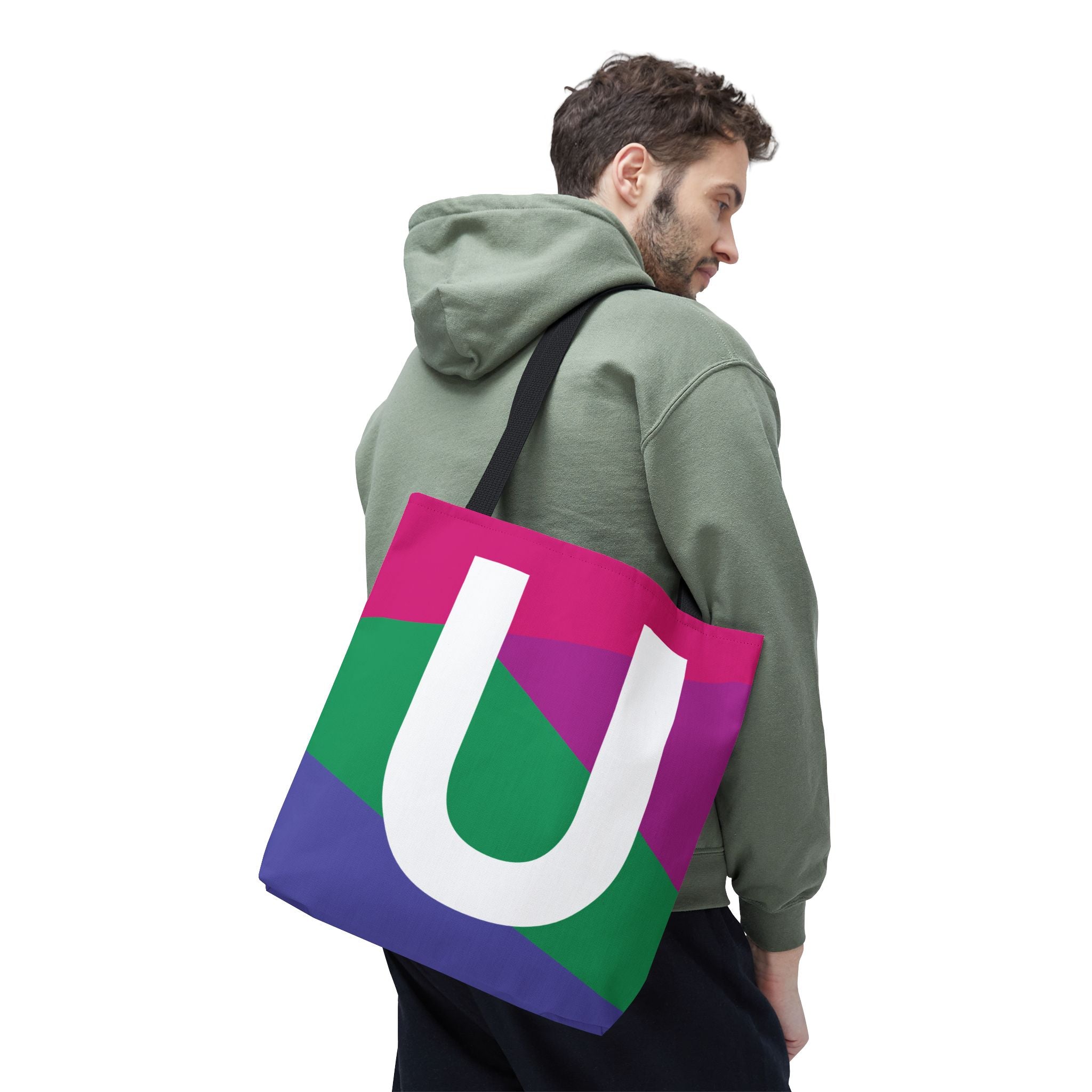 Monogram 'U' Colorblock Tote Bag — Personalized Initial U Shoulder Tote