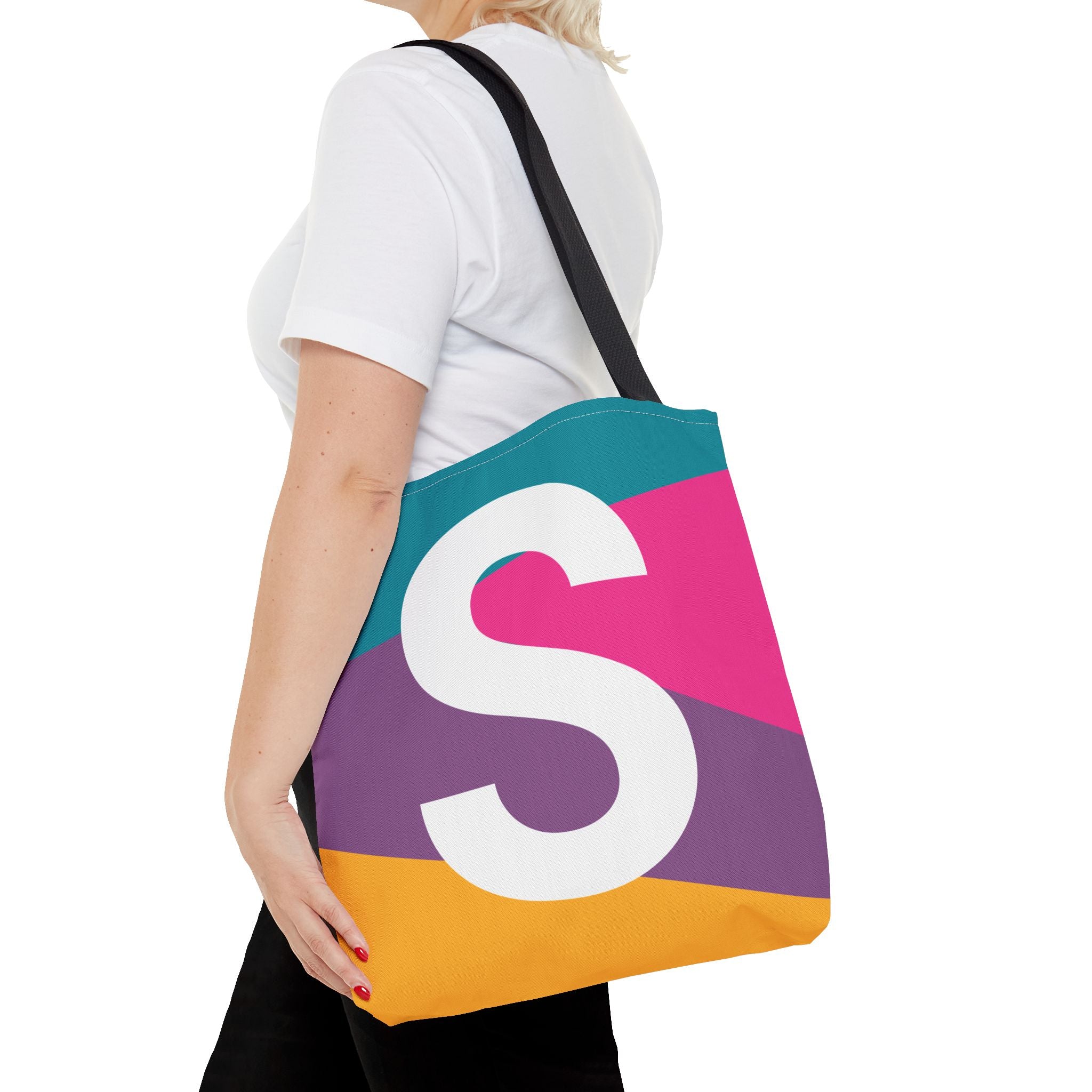 Monogram 'S' Colorblock Tote Bag — Personalized Initial S Shoulder Tote