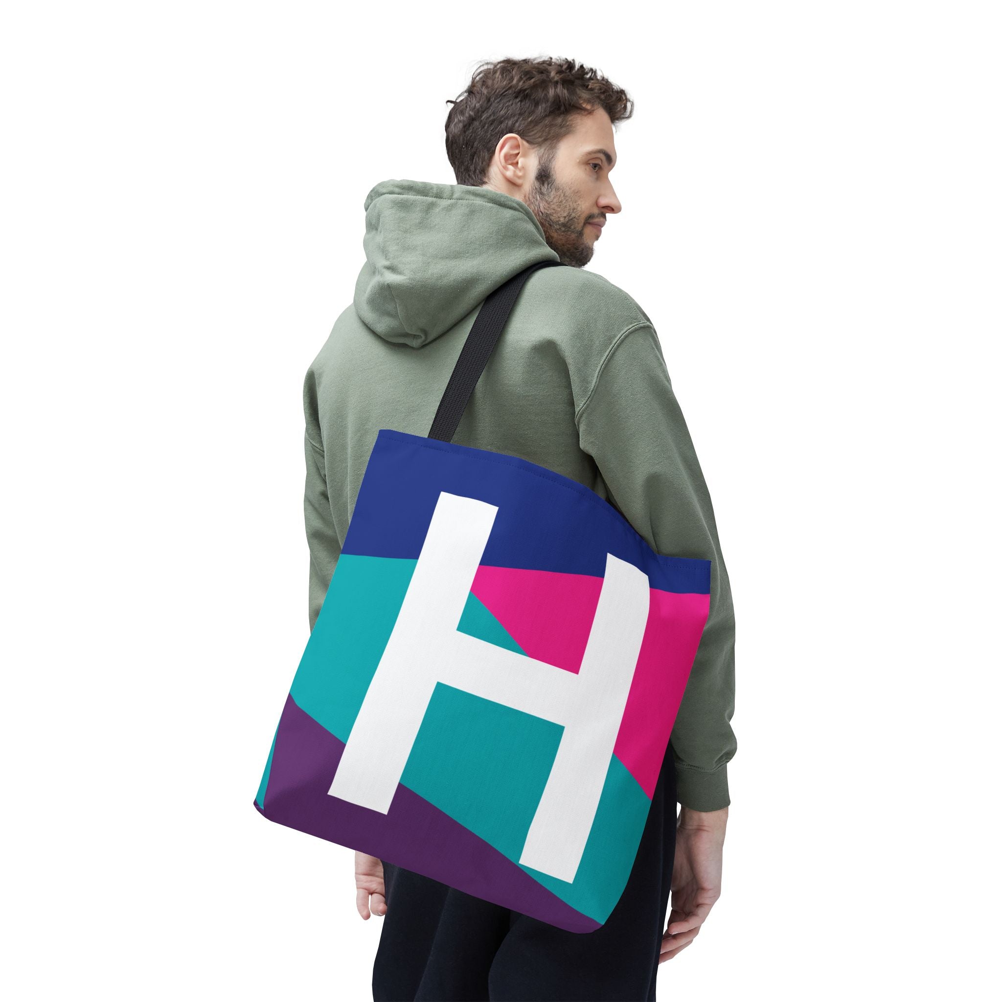 Monogram 'H' Colorblock Tote Bag — Personalized Initial H Shoulder Tote