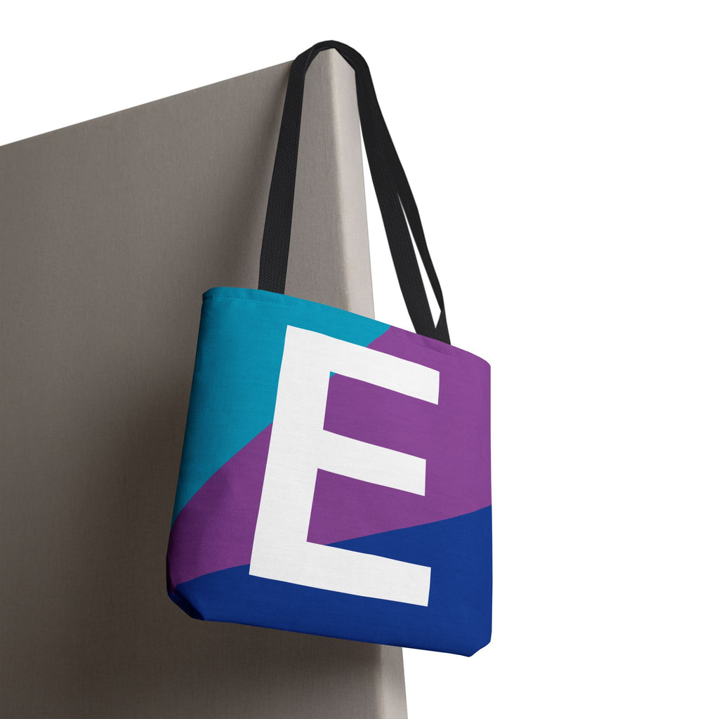 Monogram 'E' Colorblock Tote Bag — Personalized Initial E Shoulder Tote