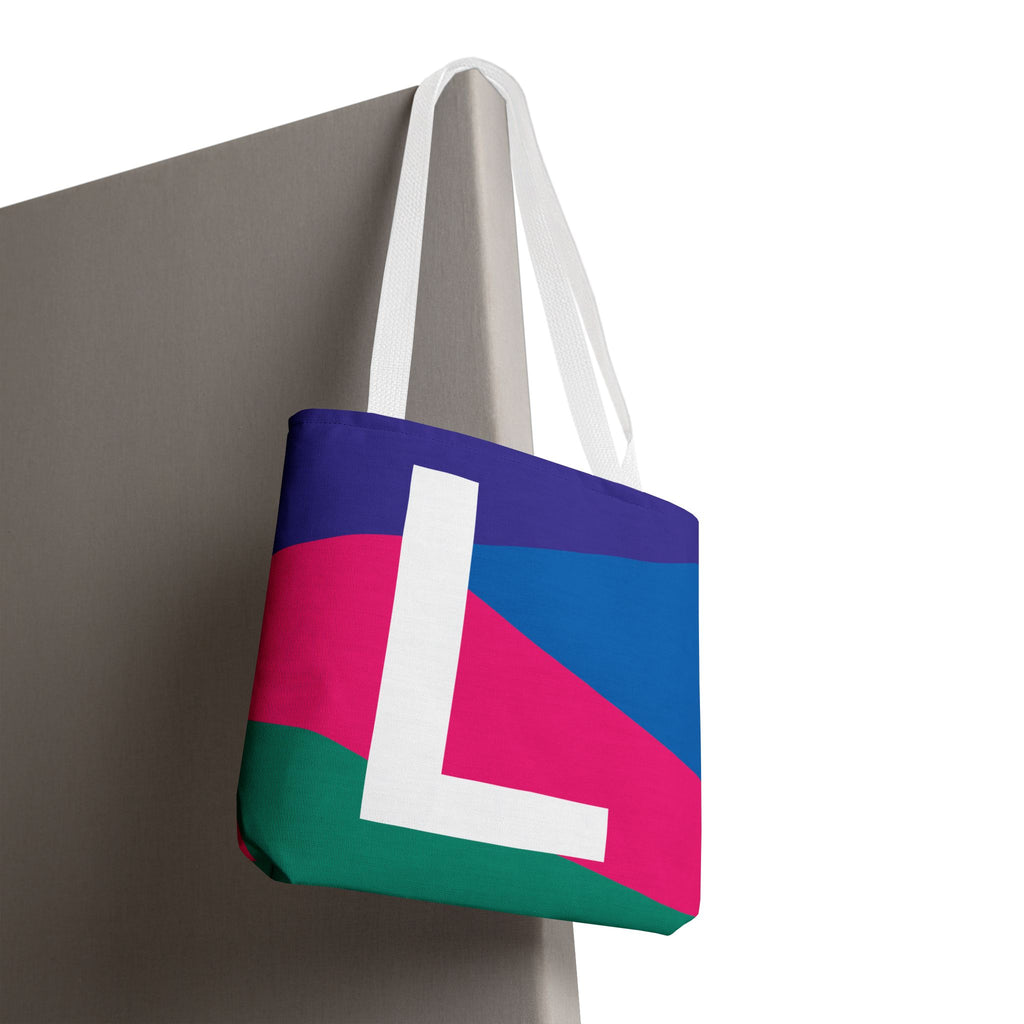 Monogram 'L' Colorblock Tote Bag — Personalized Initial L Shoulder Tote