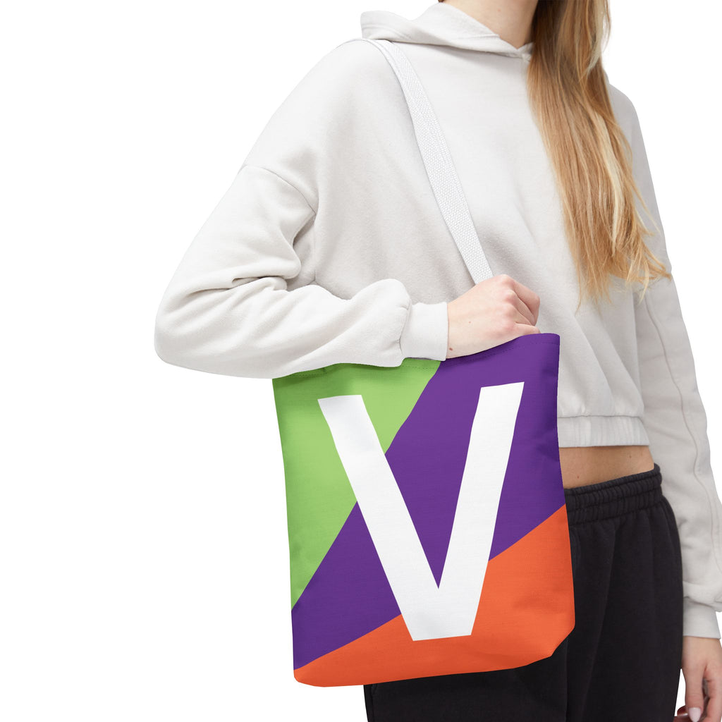 Monogram 'V' Colorblock Tote Bag — Personalized Initial V Shoulder Tote
