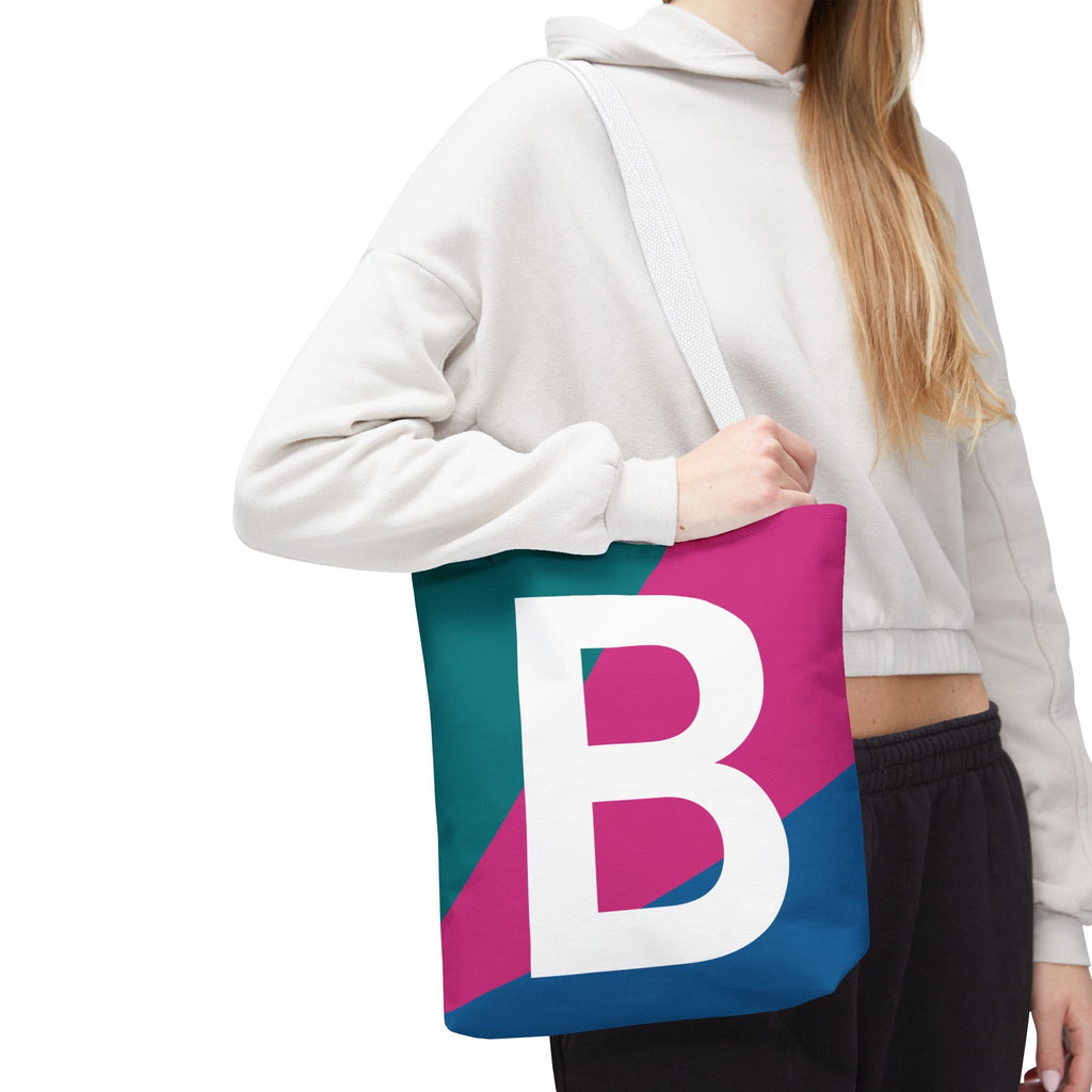 Monogram 'B' Colorblock Tote Bag — Personalized Initial B Shoulder Tote