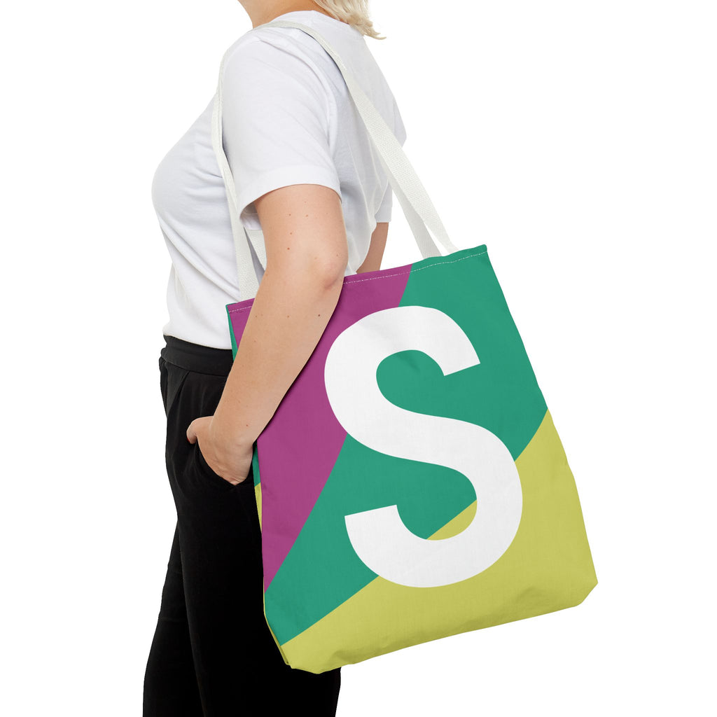 Monogram 'S' Colorblock Tote Bag — Personalized Initial S Shoulder Tote