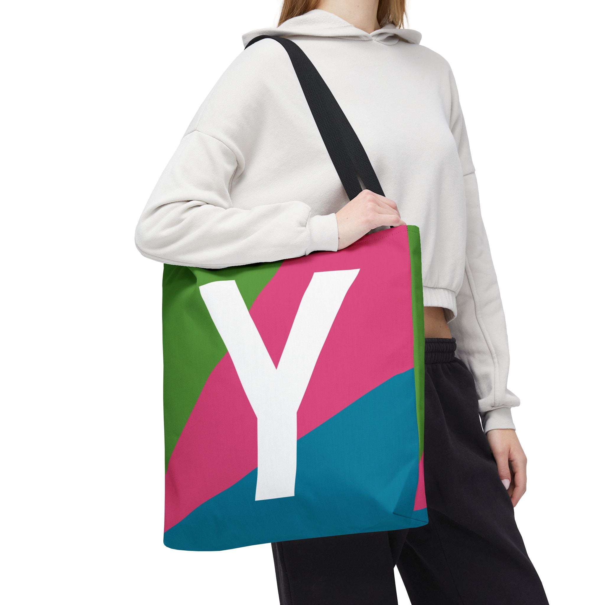 Monogram 'Y' Colorblock Tote Bag — Personalized Initial Y Shoulder Tote