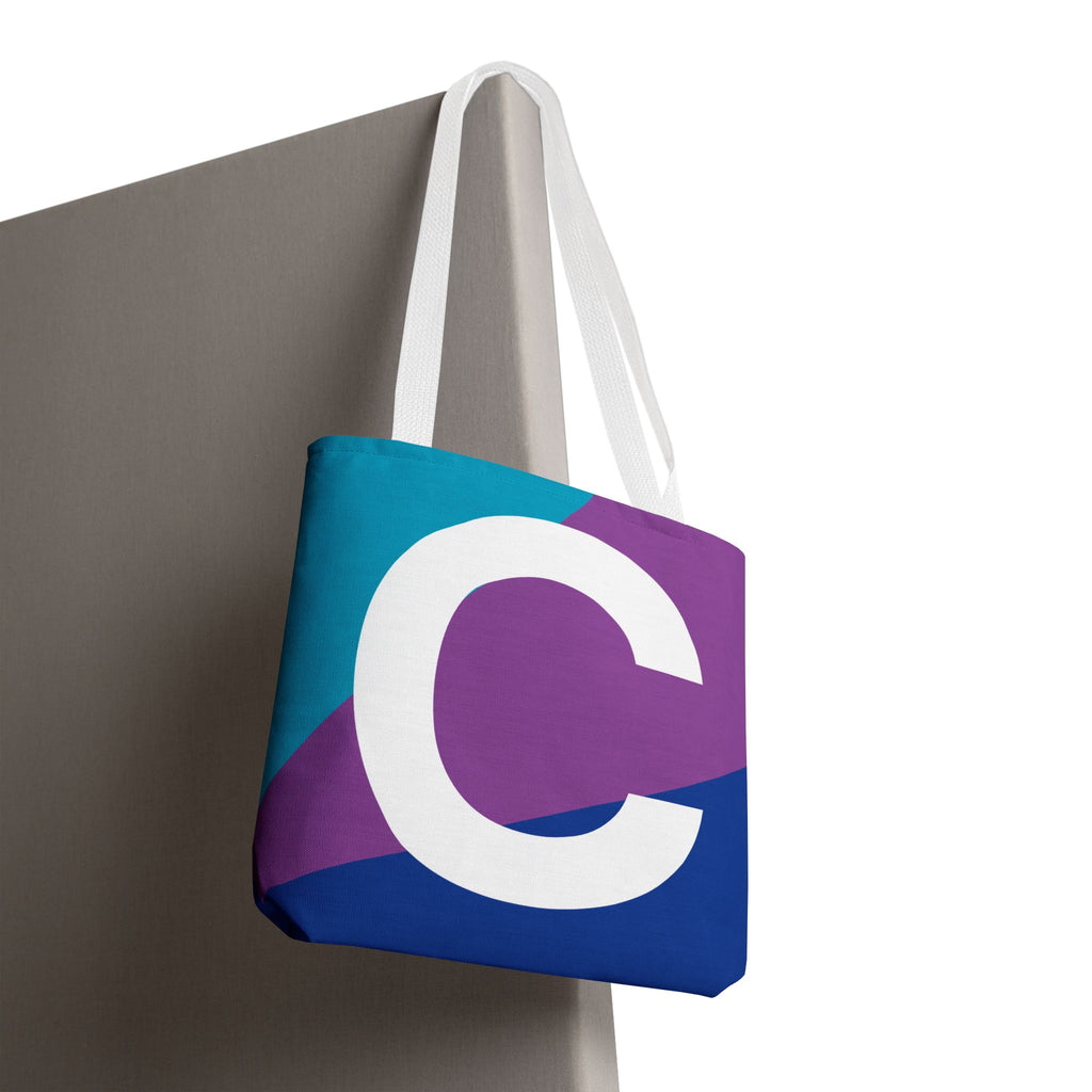 Monogram 'C' Colorblock Tote Bag — Personalized Initial C Shoulder Tote