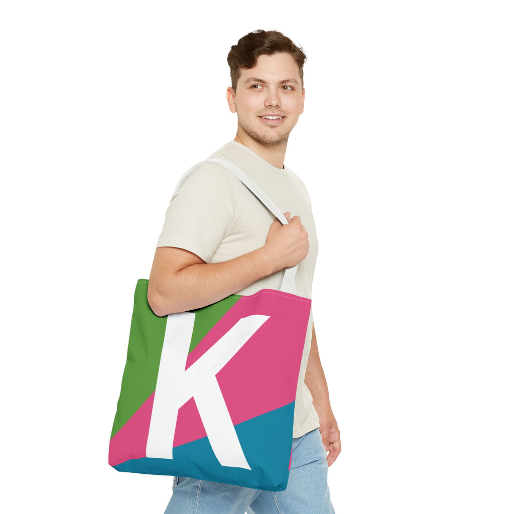 Monogram 'K' Colorblock Tote Bag — Personalized Initial K Shoulder Tote