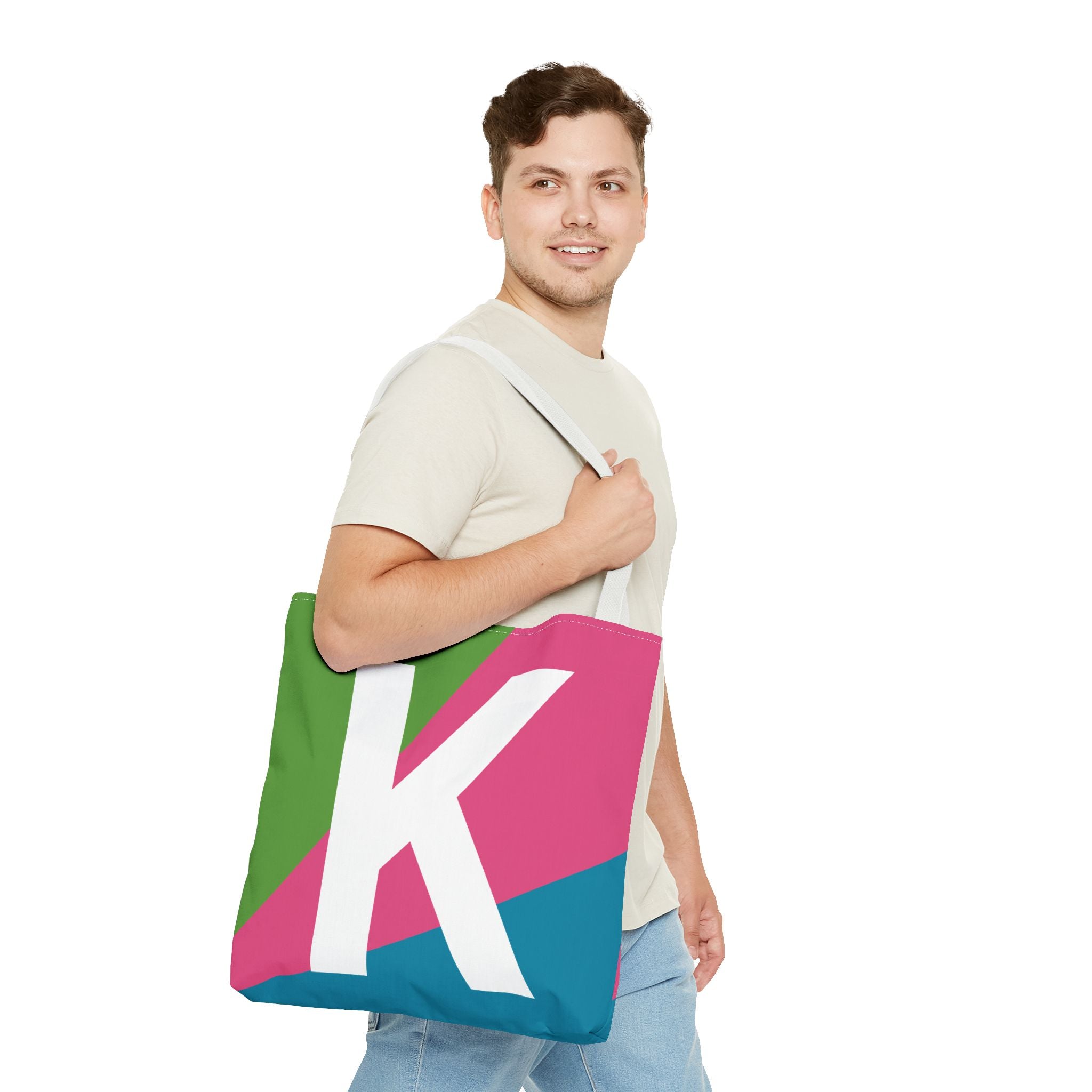 Monogram 'K' Colorblock Tote Bag — Personalized Initial K Shoulder Tote