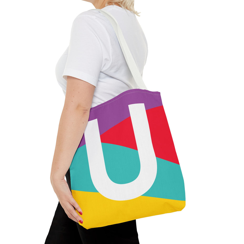 Monogram 'U' Colorblock Tote Bag — Personalized Initial U Shoulder Tote