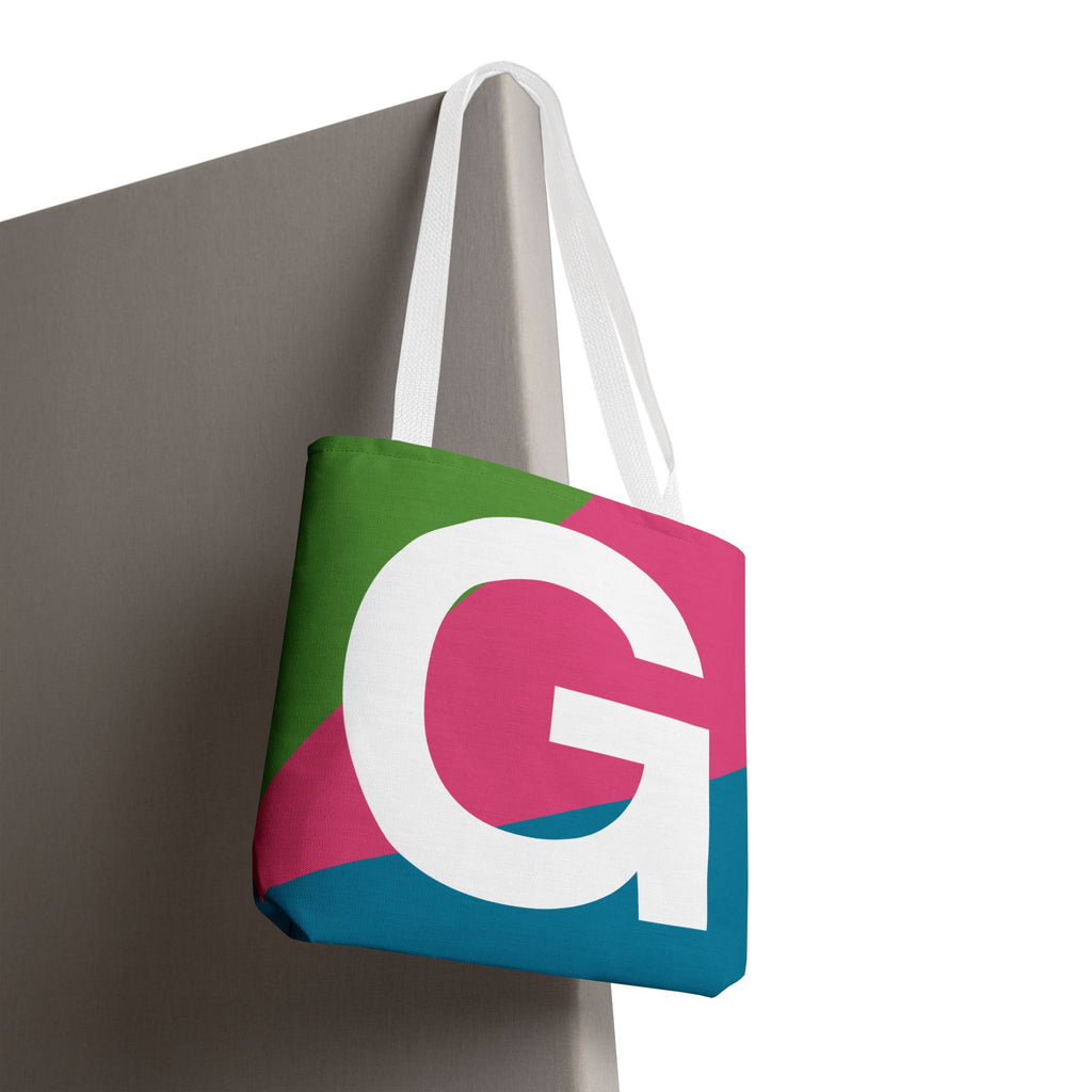 Monogram 'G' Colorblock Tote Bag — Personalized Initial G Shoulder Tote
