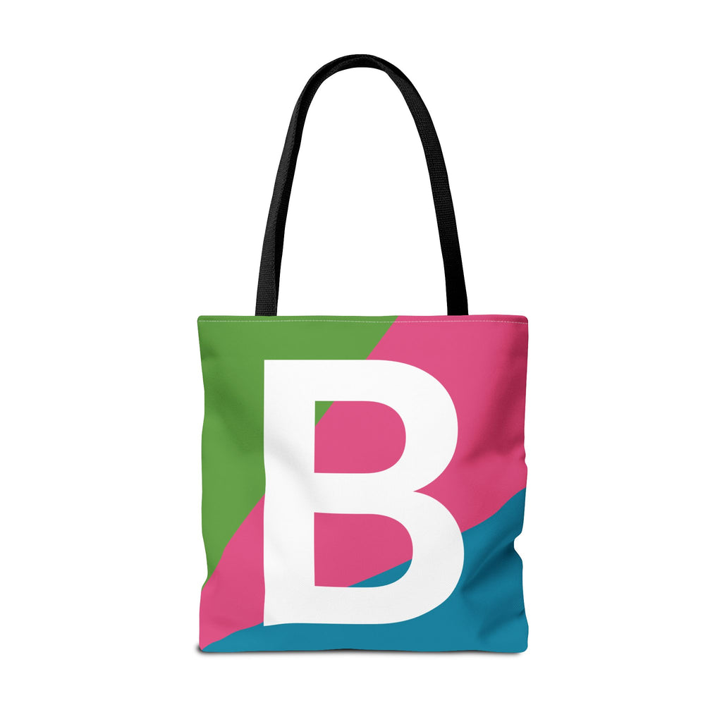 Monogram 'B' Colorblock Tote Bag — Personalized Initial B Shoulder Tote