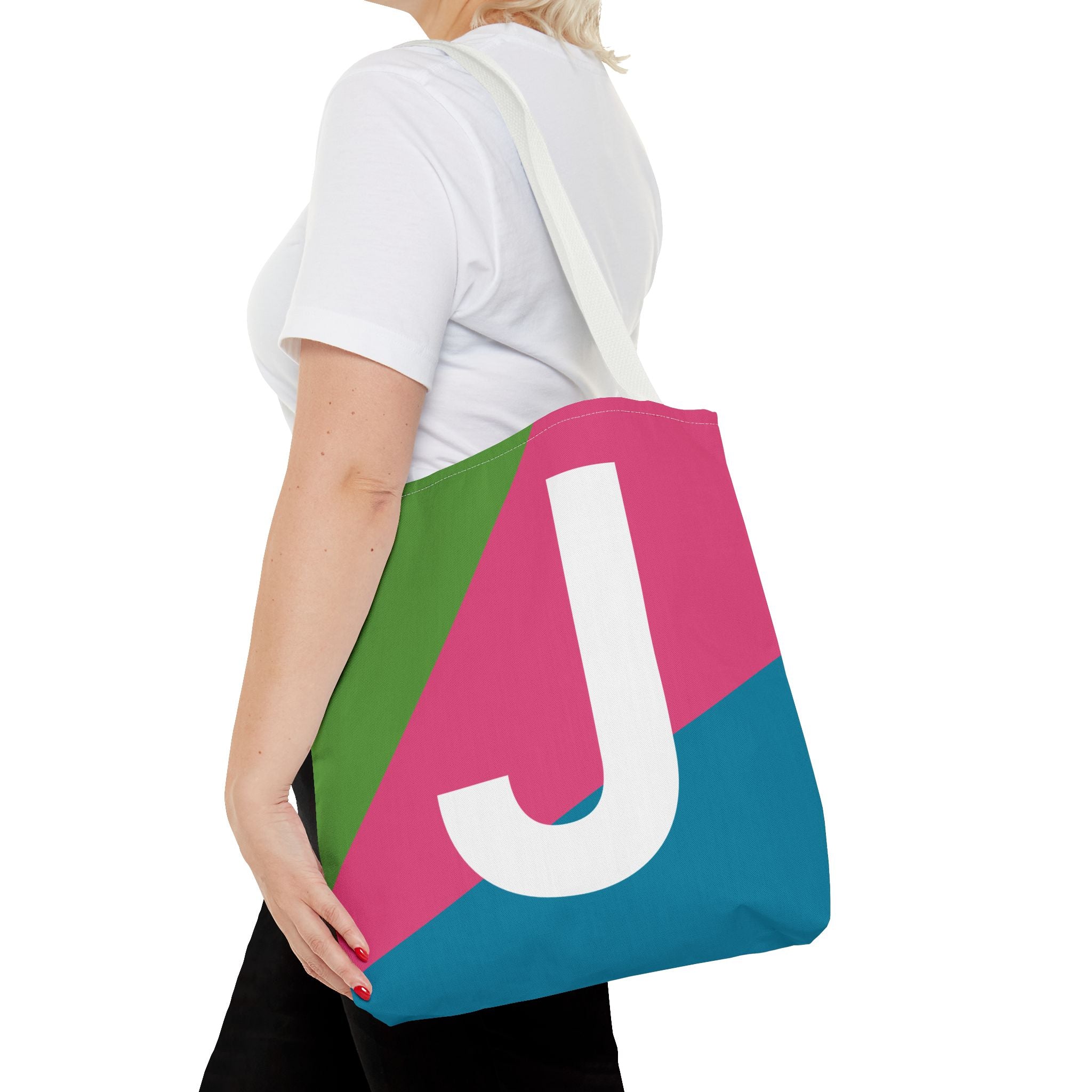 Monogram 'J' Colorblock Tote Bag — Personalized Initial J Shoulder Tote