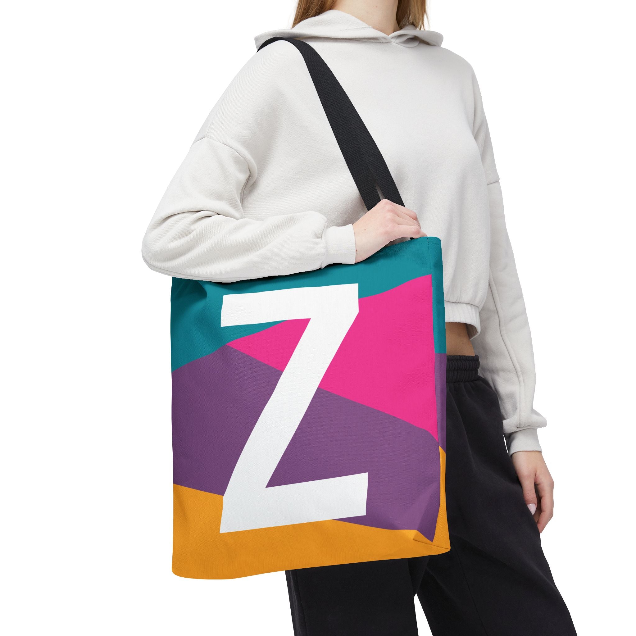 Monogram 'Z' Colorblock Tote Bag — Personalized Initial Z Shoulder Tote