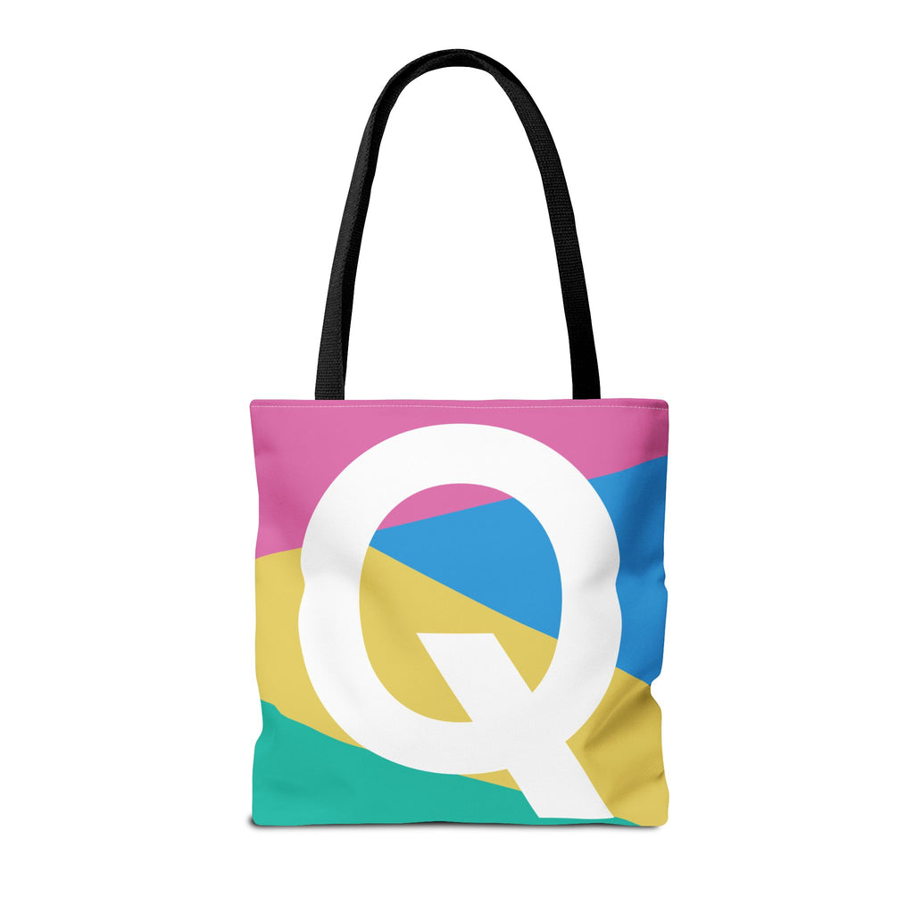 Monogram 'Q' Colorblock Tote Bag — Personalized Initial Q Shoulder Tote