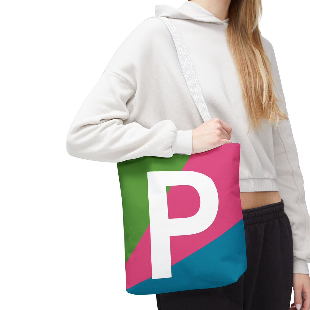 Monogram 'P' Colorblock Tote Bag — Personalized Initial P Shoulder Tote