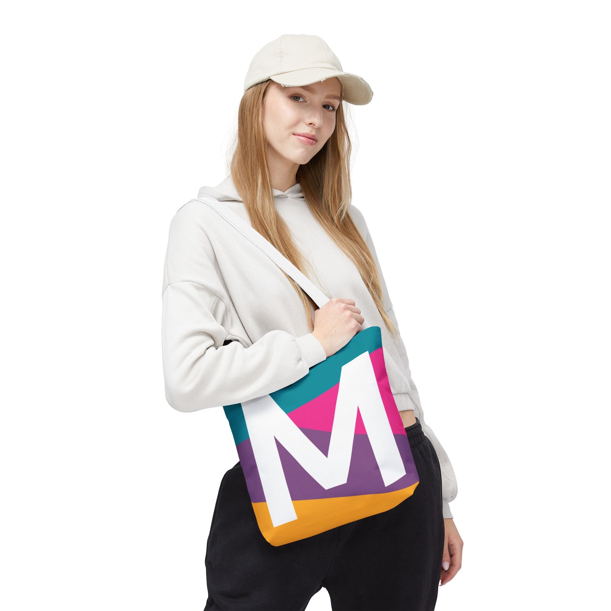 Monogram 'M' Colorblock Tote Bag — Personalized Initial M Shoulder Tote
