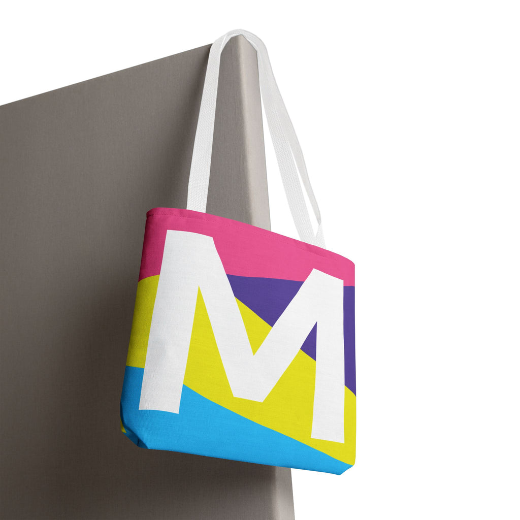 Monogram 'M' Colorblock Tote Bag — Personalized Initial M Shoulder Tote