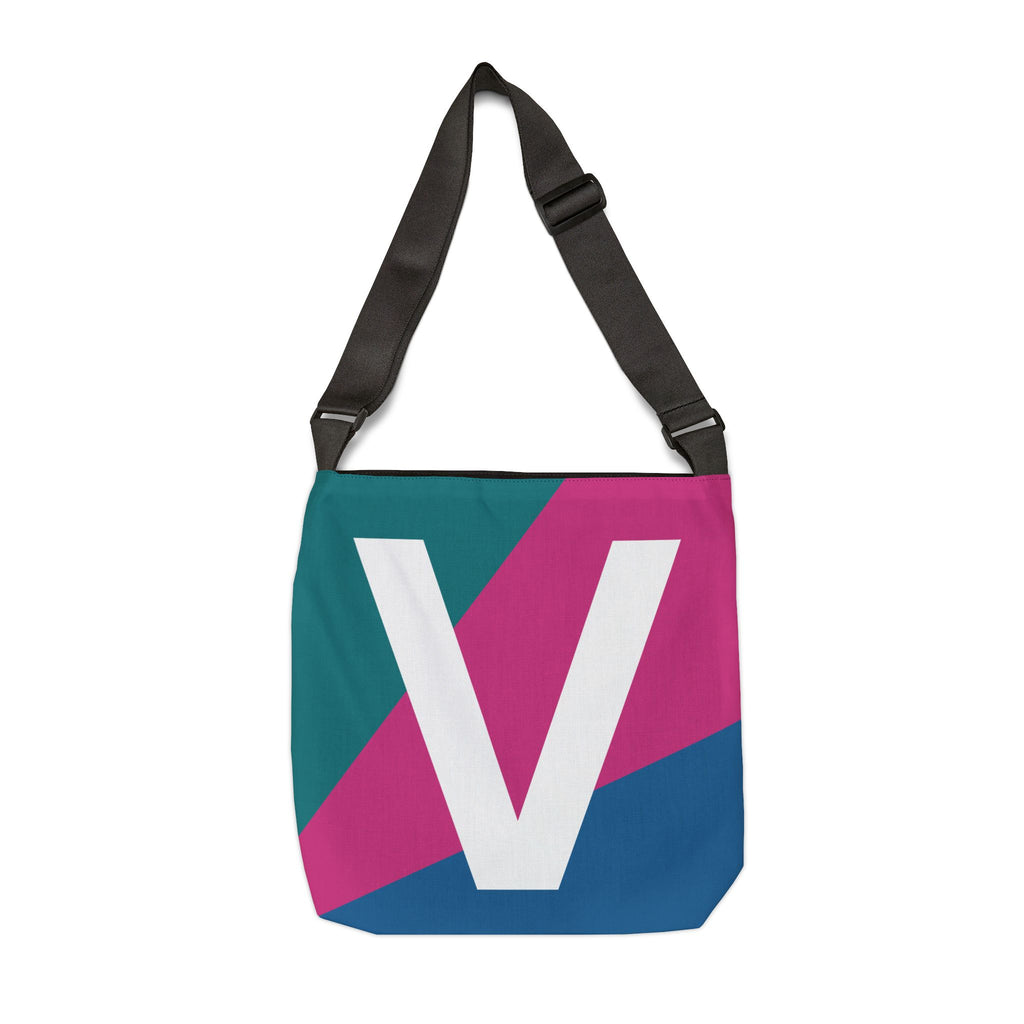 Initial Letter 'V' Colorblock Adjustable Tote Bag — Monogram Alphabet Shoulder Bag