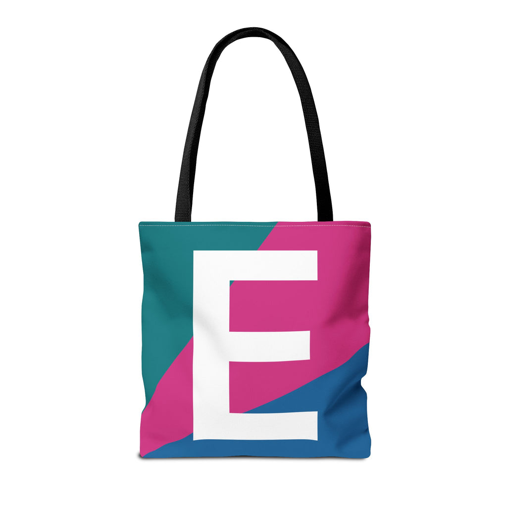 Monogram 'E' Colorblock Tote Bag — Personalized Initial E Shoulder Tote