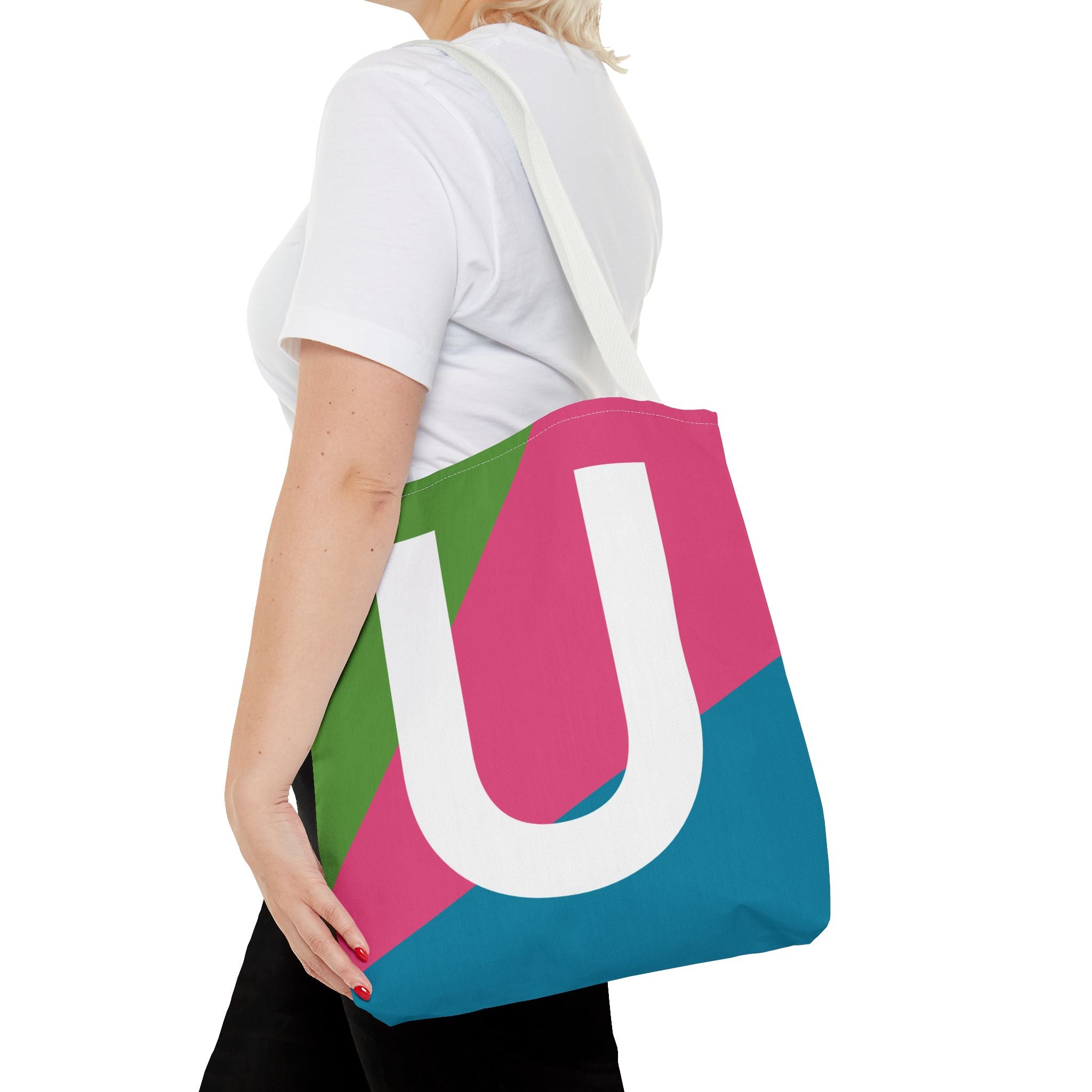 Monogram 'U' Colorblock Tote Bag — Personalized Initial U Shoulder Tote