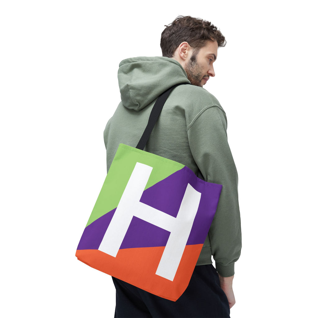 Monogram 'H' Colorblock Tote Bag — Personalized Initial H Shoulder Tote
