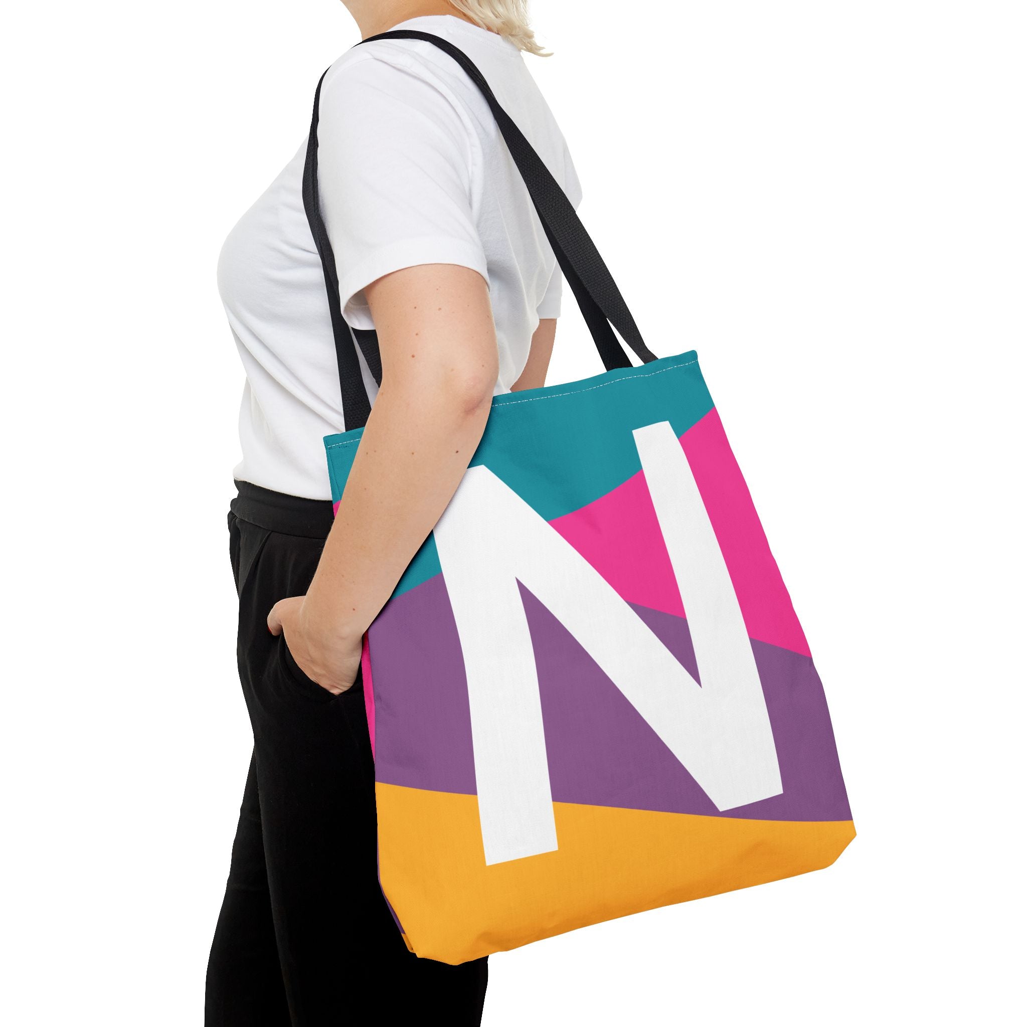 Monogram 'N' Colorblock Tote Bag — Personalized Initial N Shoulder Tote