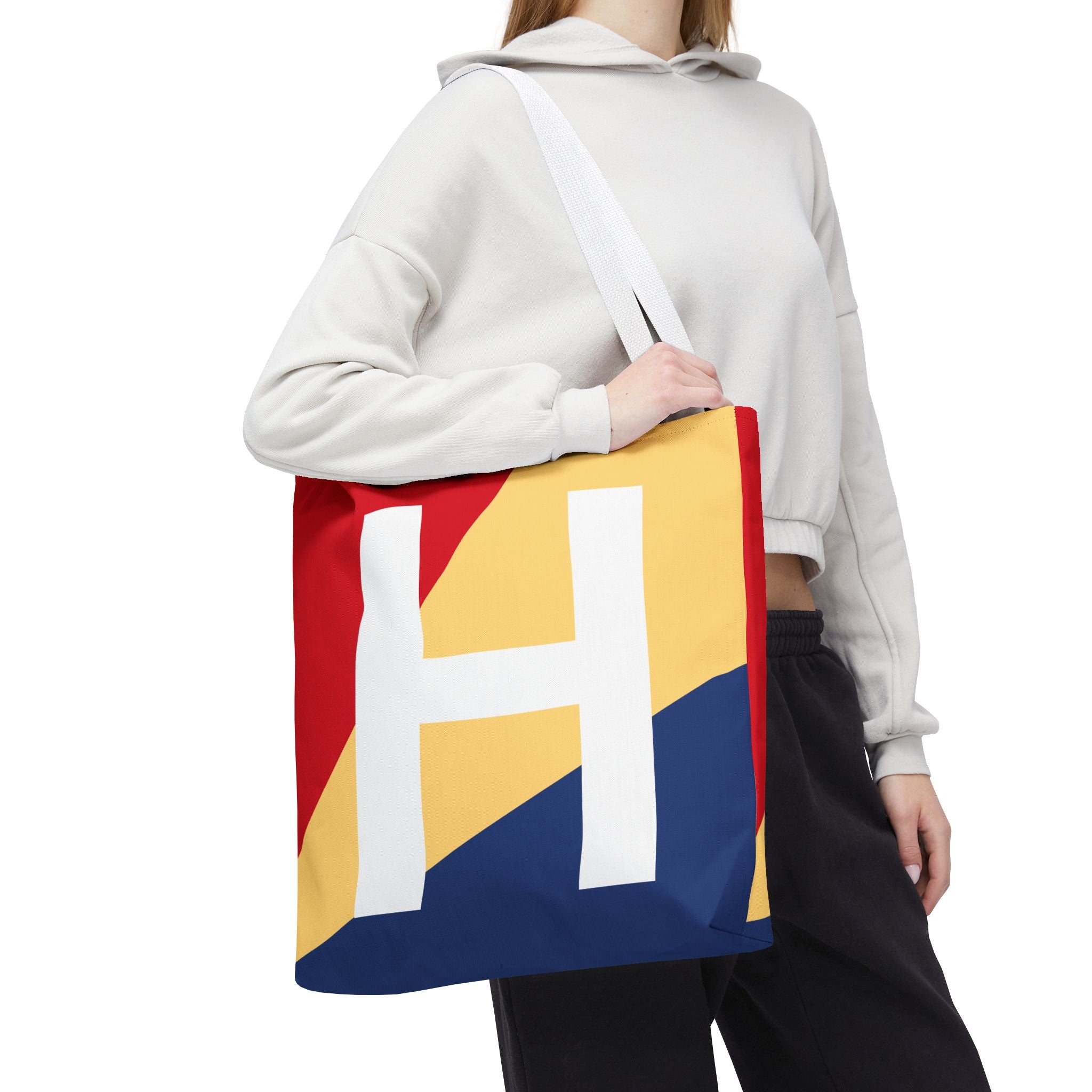 Monogram 'H' Colorblock Tote Bag — Personalized Initial H Shoulder Tote