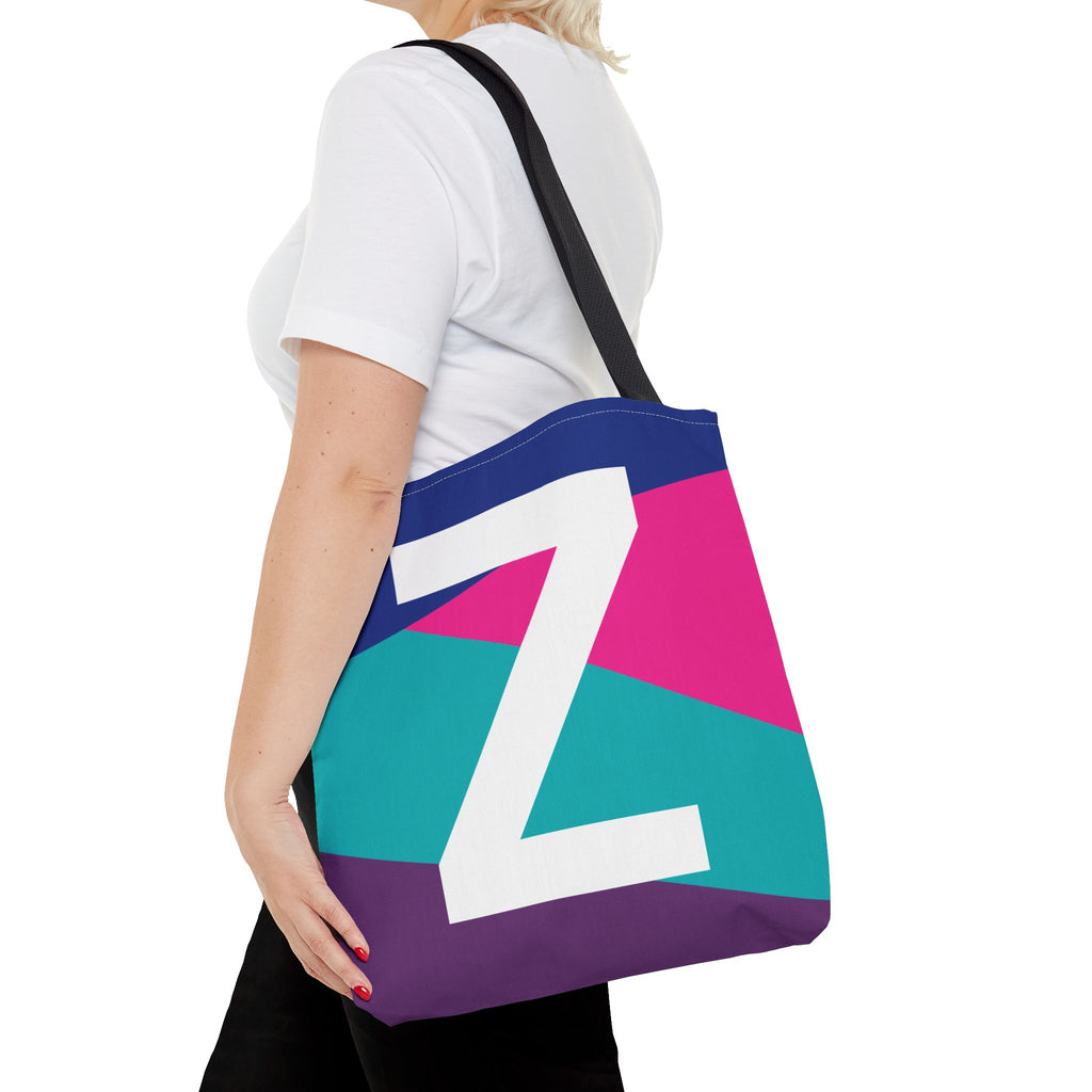 Monogram 'Z' Colorblock Tote Bag — Personalized Initial Z Shoulder Tote