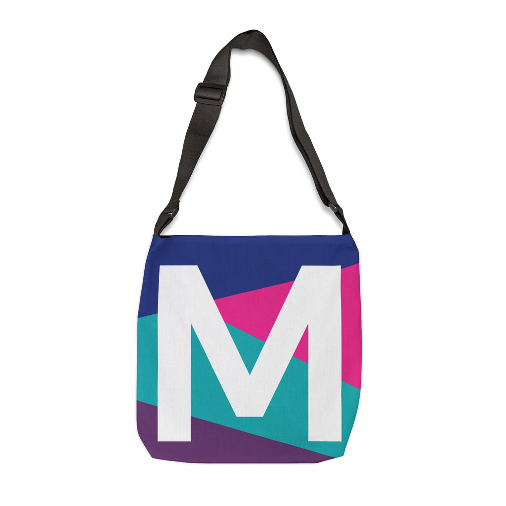 Initial Letter 'M' Colorblock Adjustable Tote Bag — Monogram Alphabet Shoulder Bag