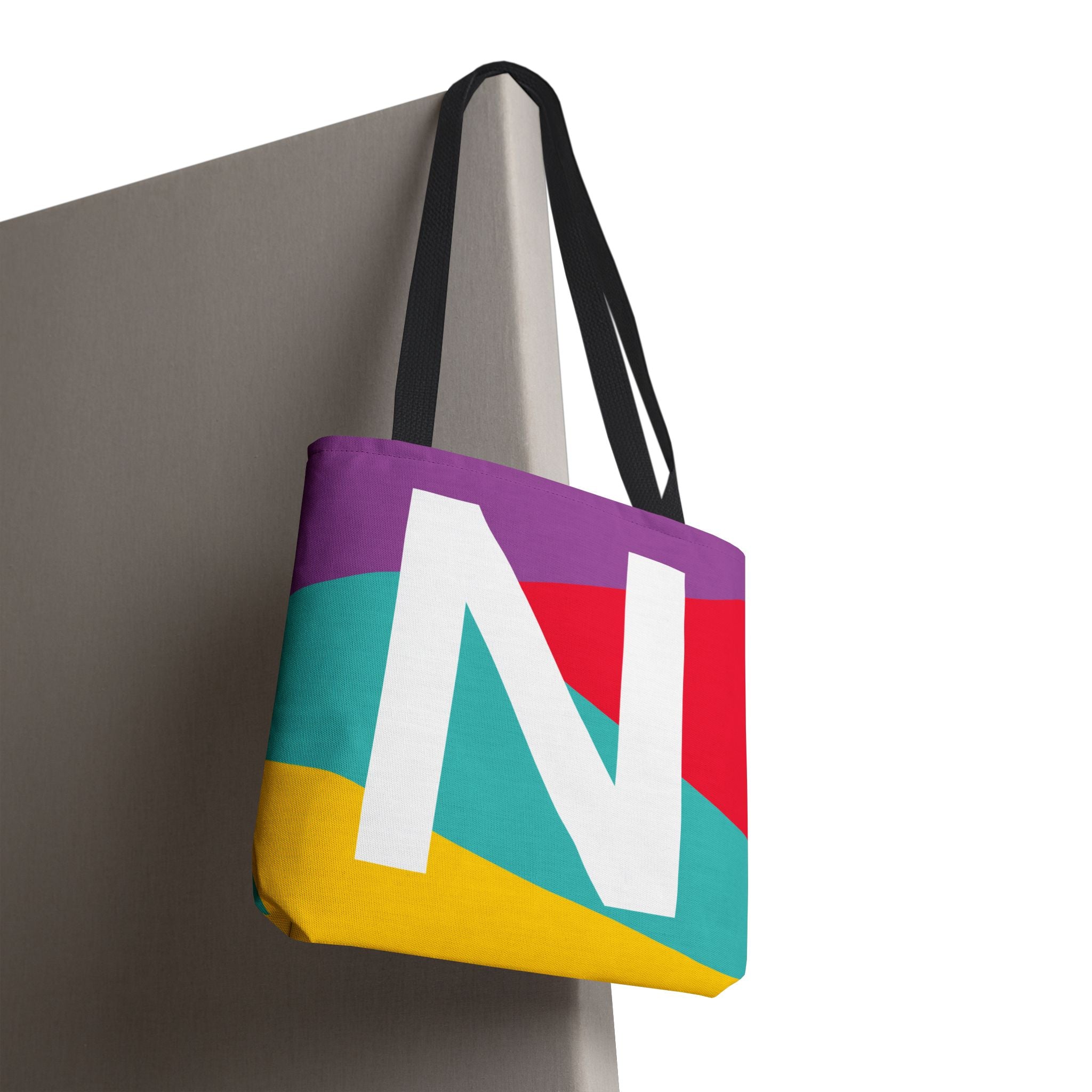 Monogram 'N' Colorblock Tote Bag — Personalized Initial N Shoulder Tote