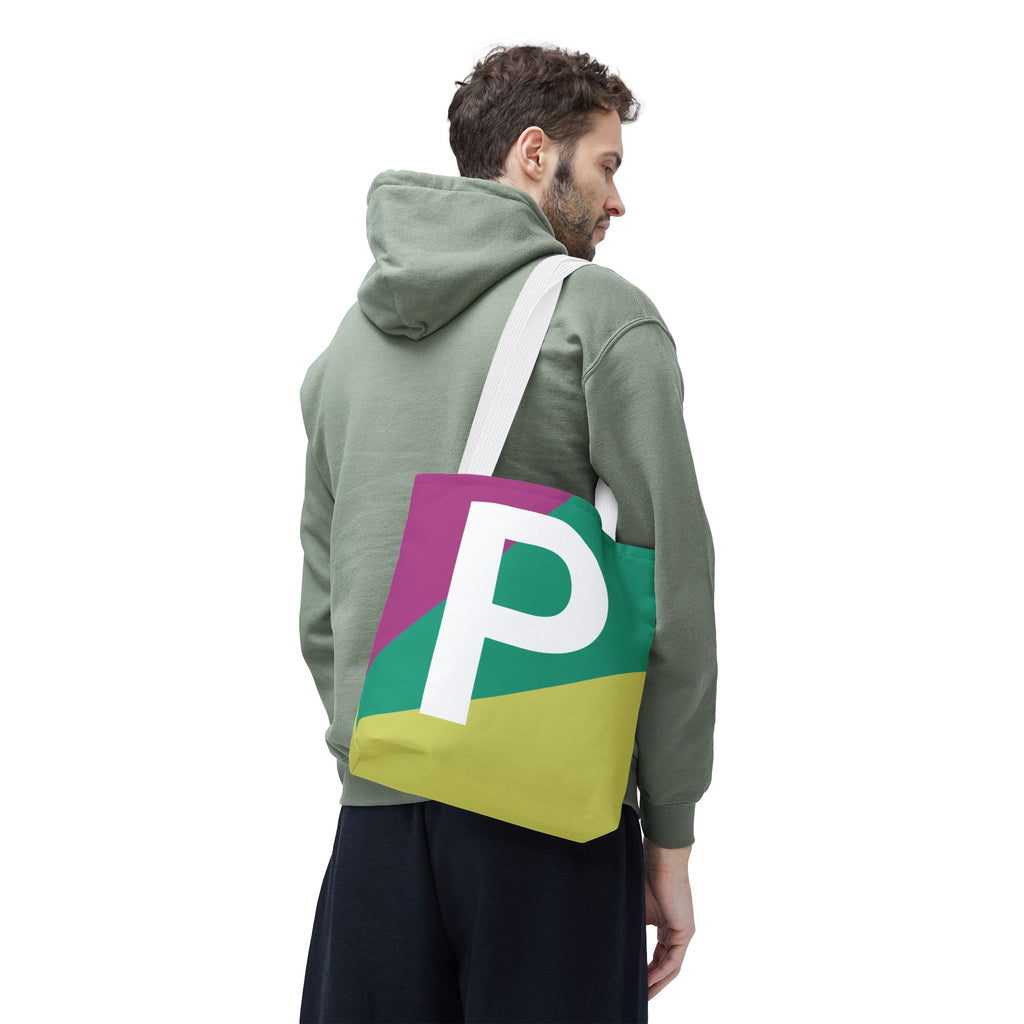 Monogram 'P' Colorblock Tote Bag — Personalized Initial P Shoulder Tote