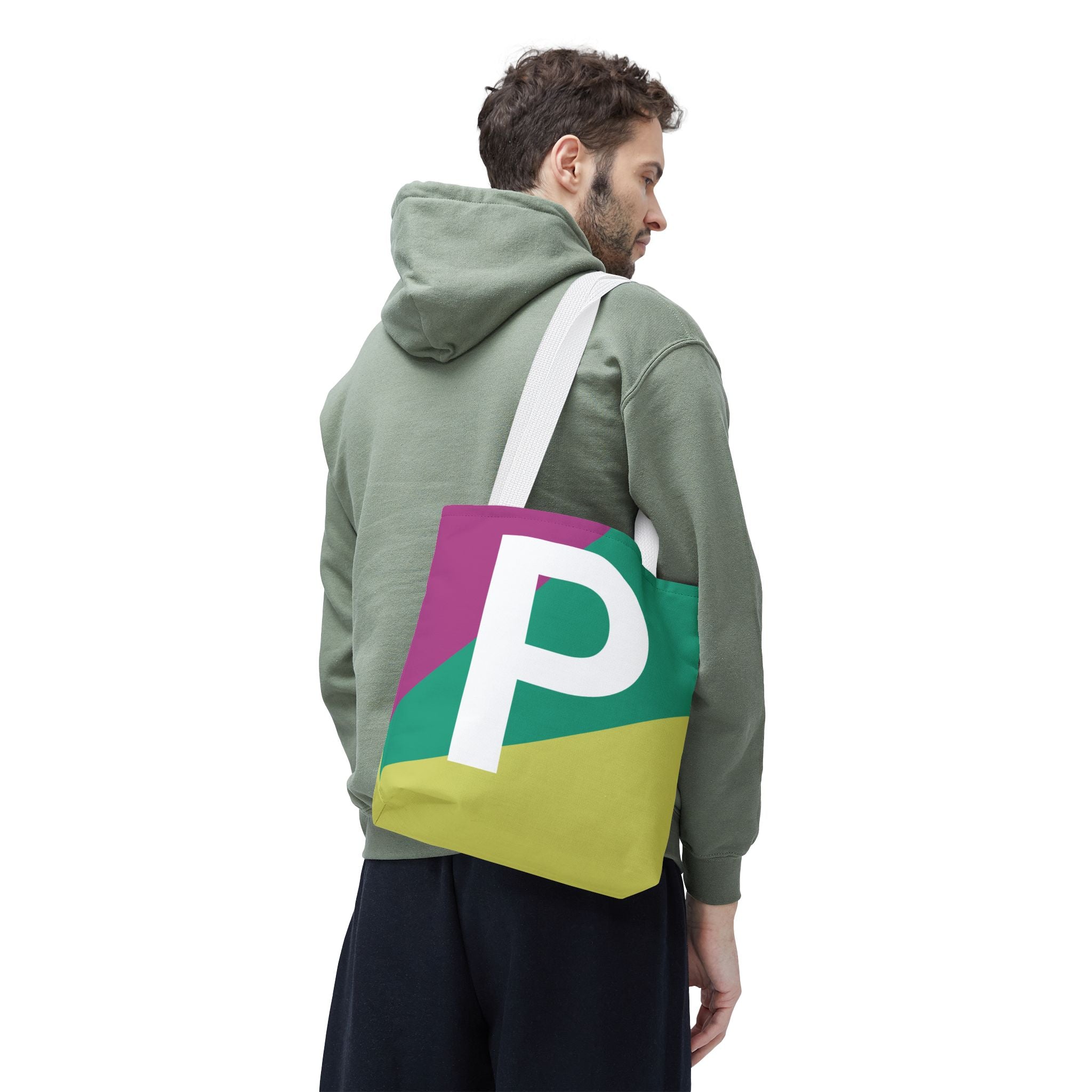 Monogram 'P' Colorblock Tote Bag — Personalized Initial P Shoulder Tote