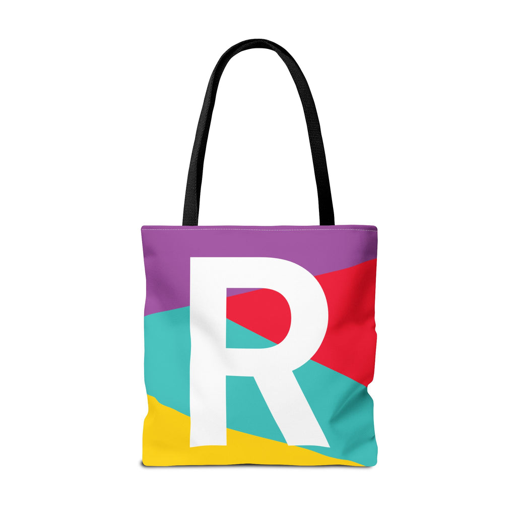 Monogram 'R' Colorblock Tote Bag — Personalized Initial R Shoulder Tote