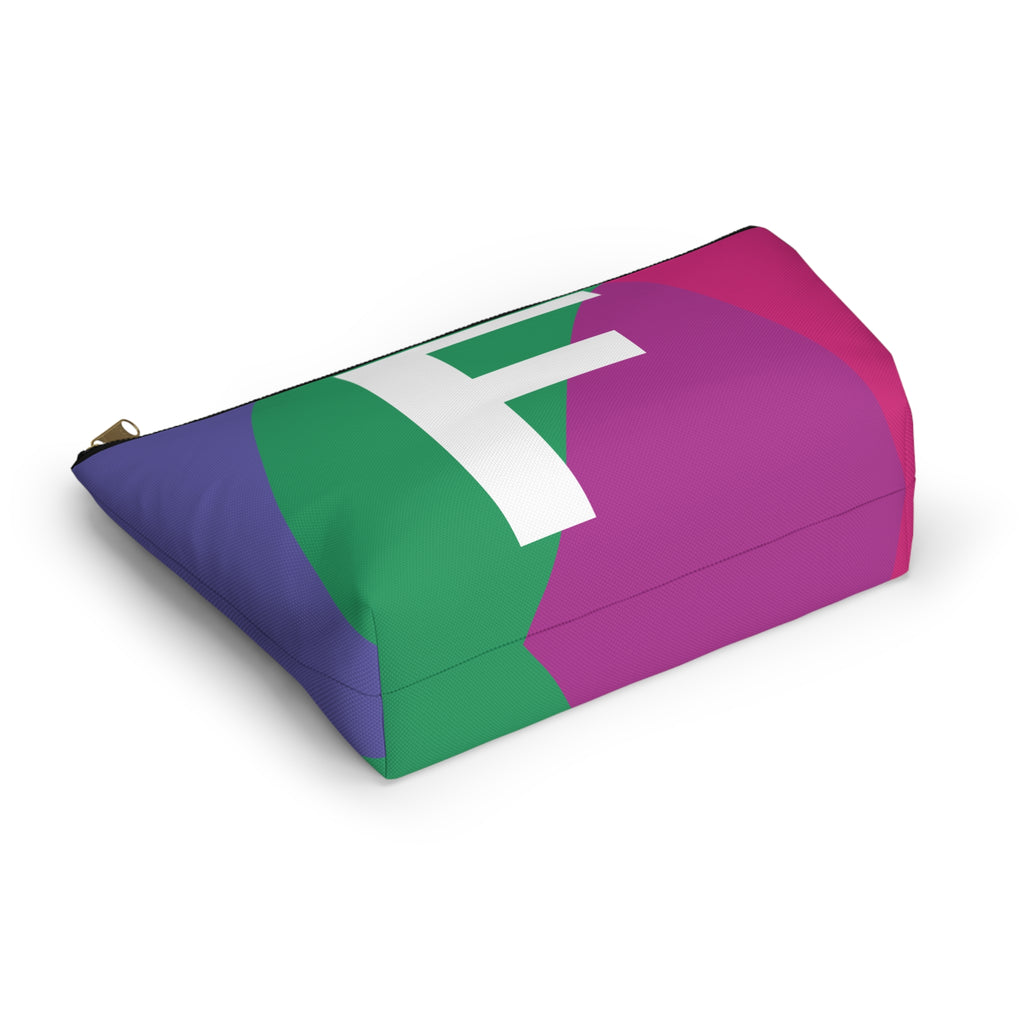 Initials Colorblock Accessory Pouch — Monogram F T-Bottom Cosmetic Bag