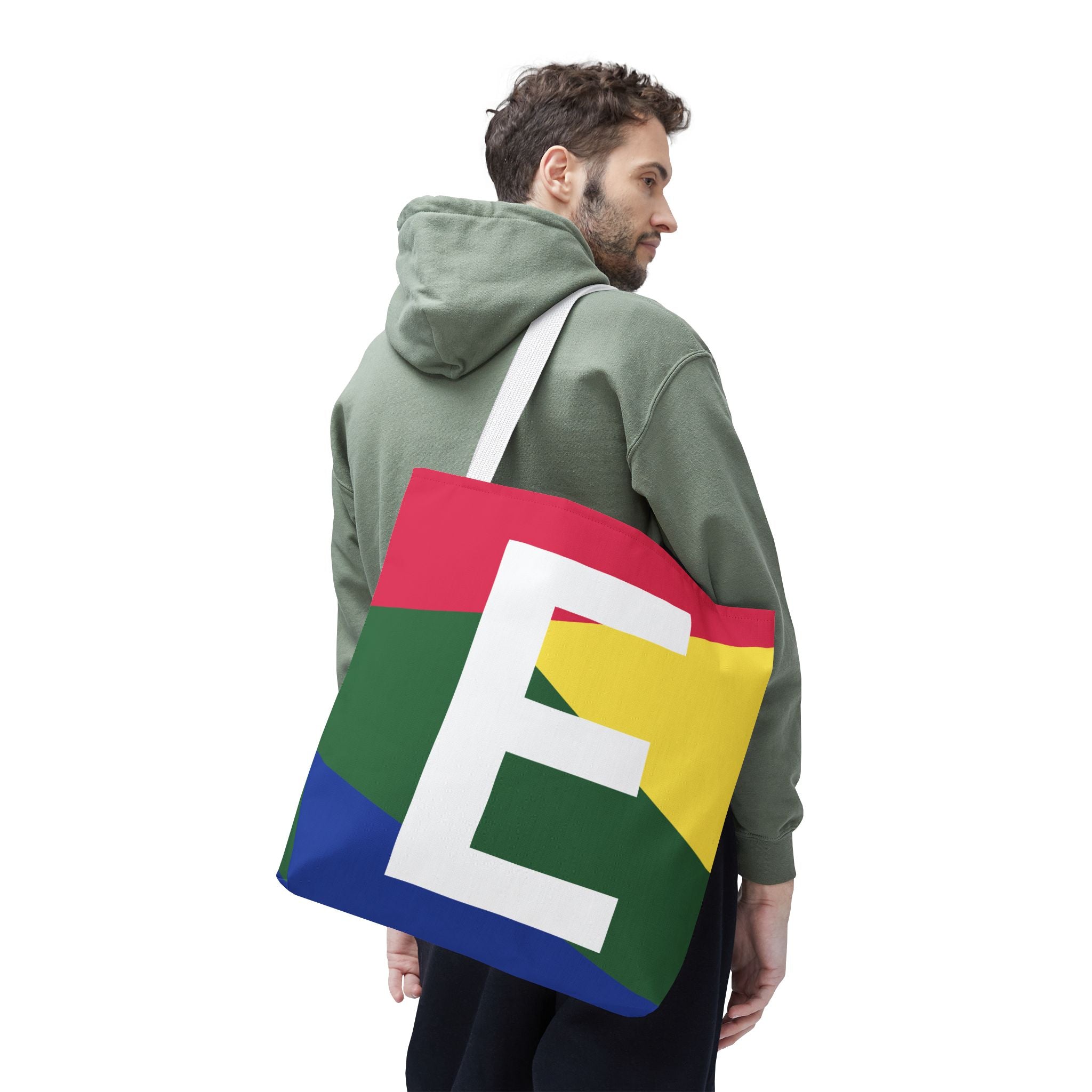 Monogram 'E' Colorblock Tote Bag — Personalized Initial E Shoulder Tote