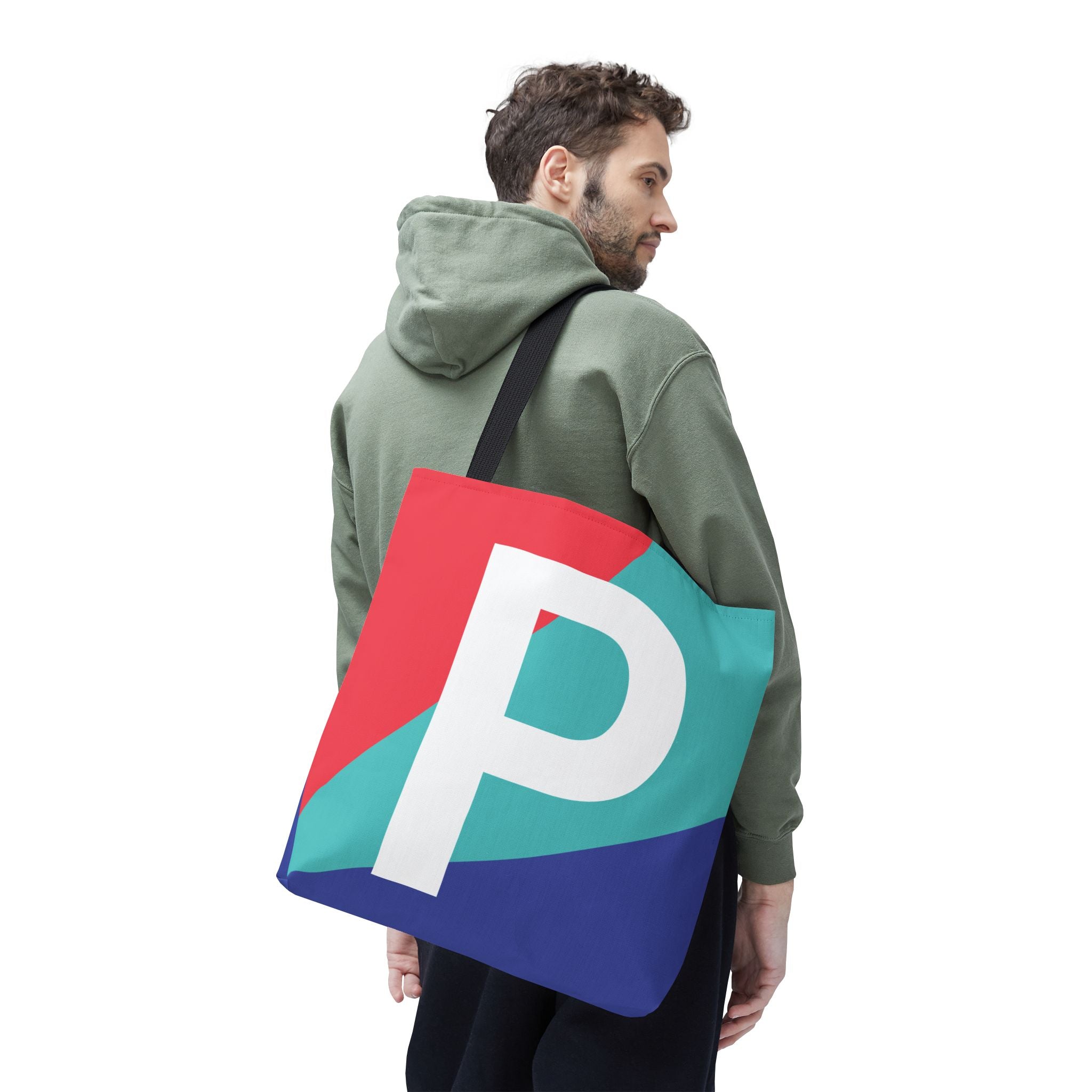 Monogram 'P' Colorblock Tote Bag — Personalized Initial P Shoulder Tote
