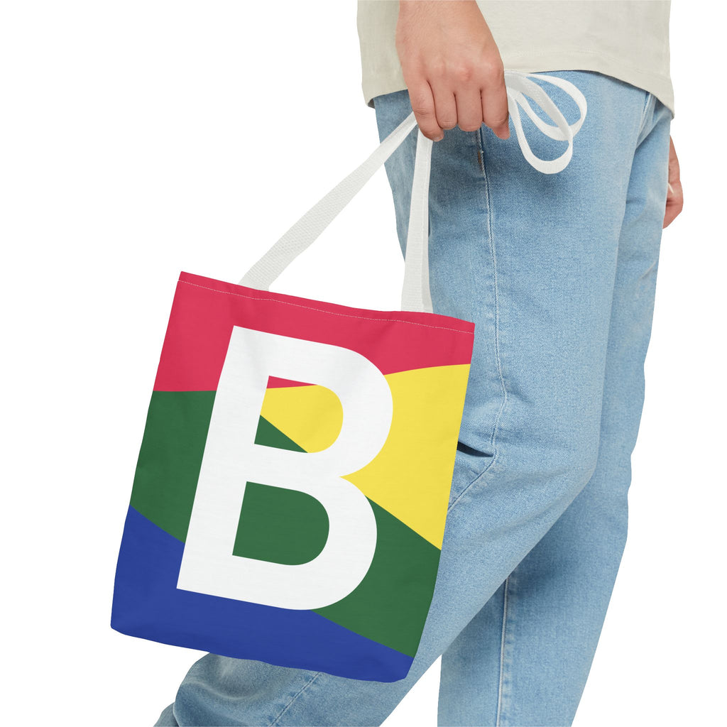 Monogram 'B' Colorblock Tote Bag — Personalized Initial B Shoulder Tote